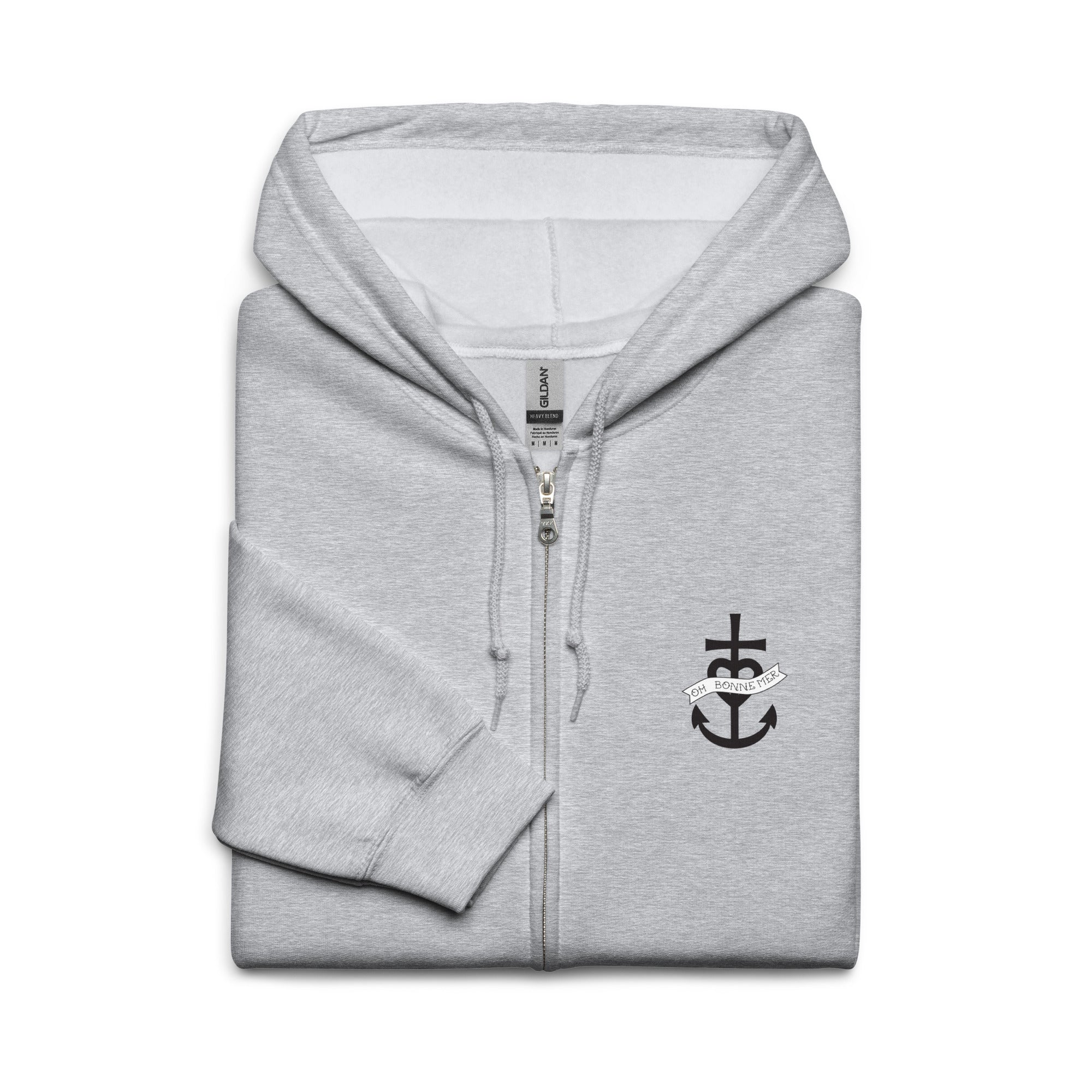 Unisex heavy blend zip hoodie Oh Bonne Mer 1 (front & back)