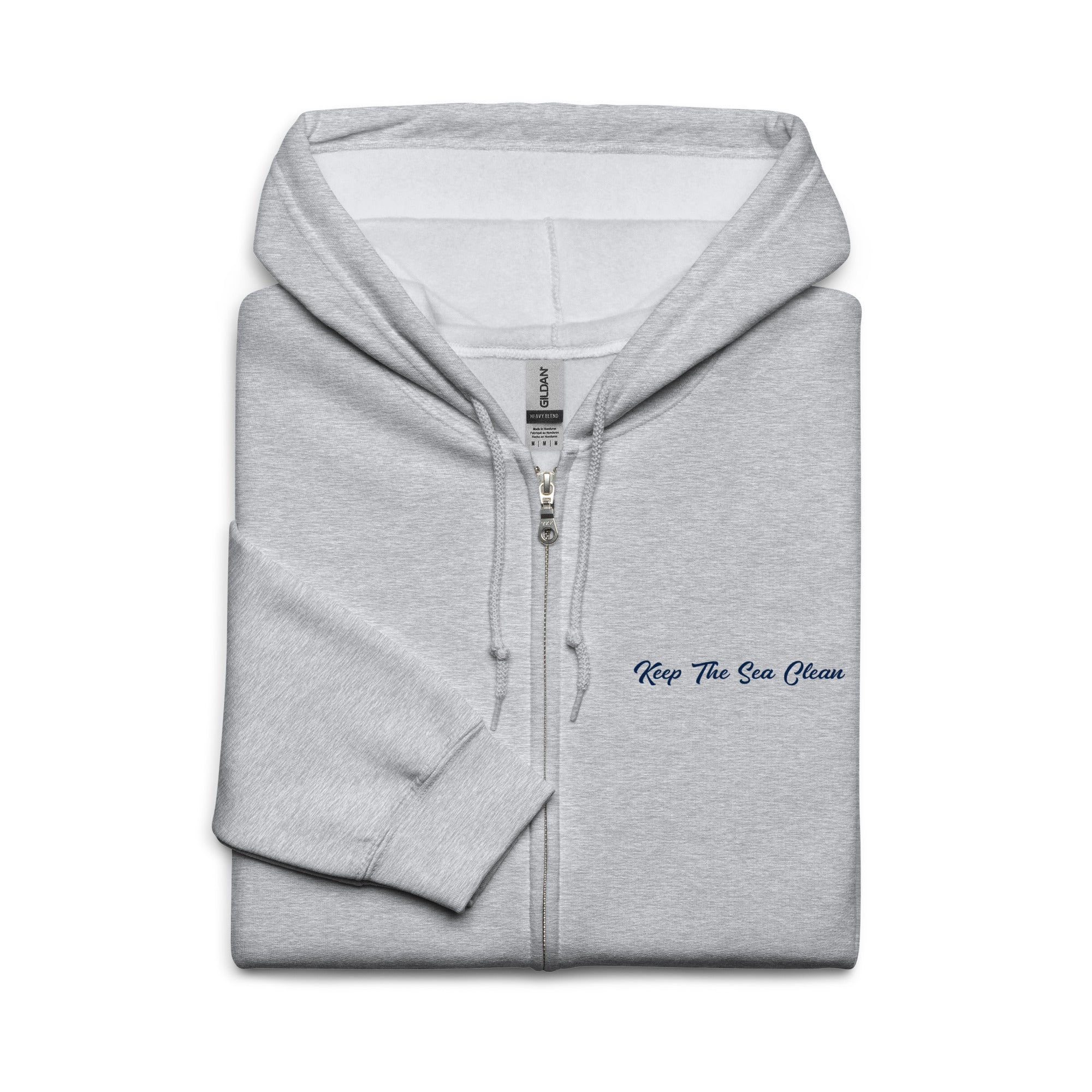 Unisex heavy blend zip hoodie Keep The Sea Clean Navy (front & back)