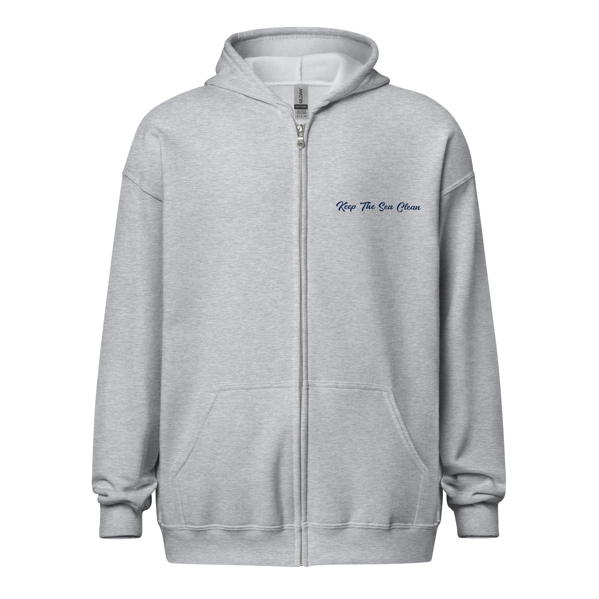 Unisex heavy blend zip hoodie Keep The Sea Clean Navy (front & back)