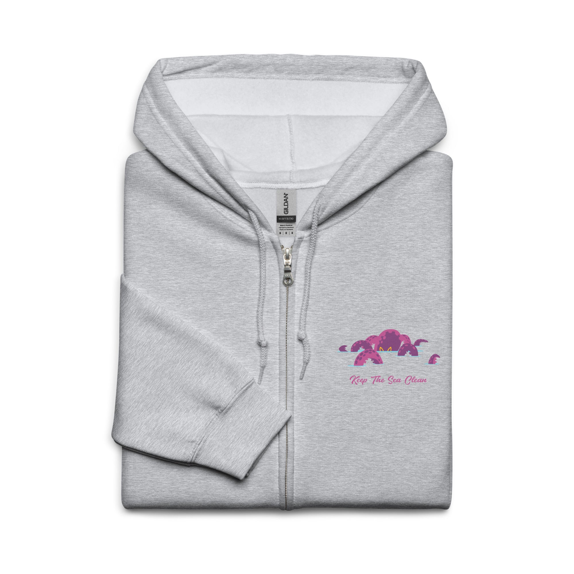 Unisex heavy blend zip hoodie Octopus Purple (front & back)