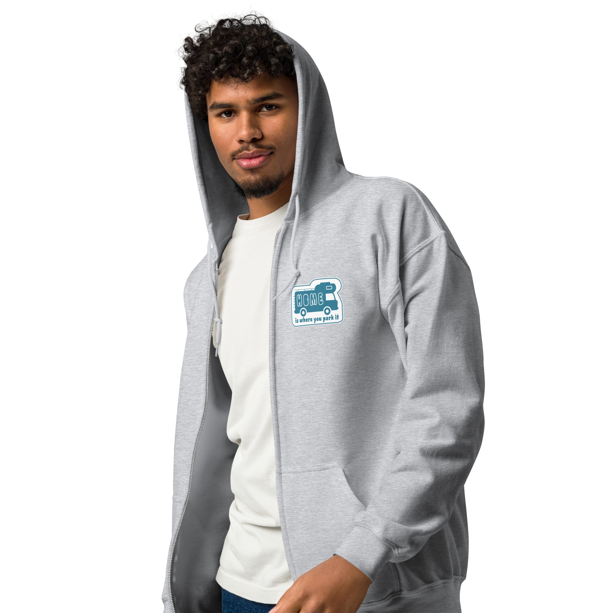 Unisex heavy blend zip hoodie Blue Camper Van Home is where you park it