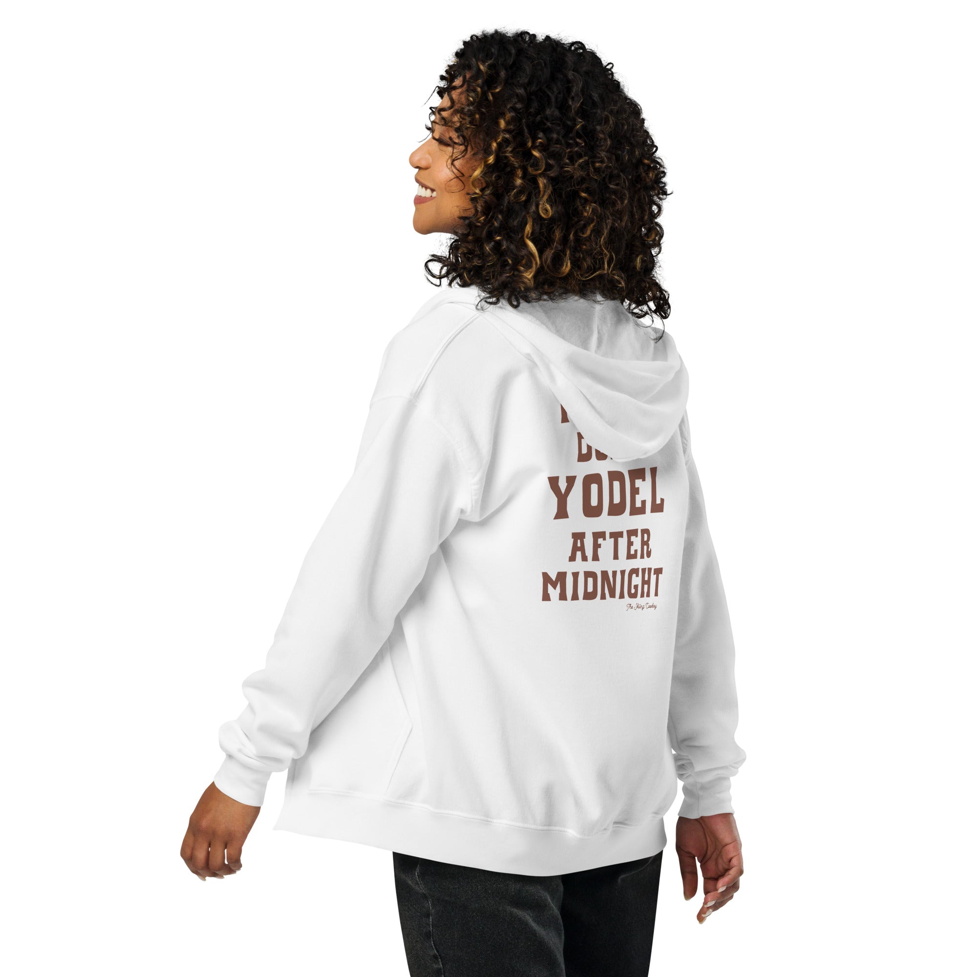 Unisex heavy blend zip hoodie Don't Yodel After Midnight dark text