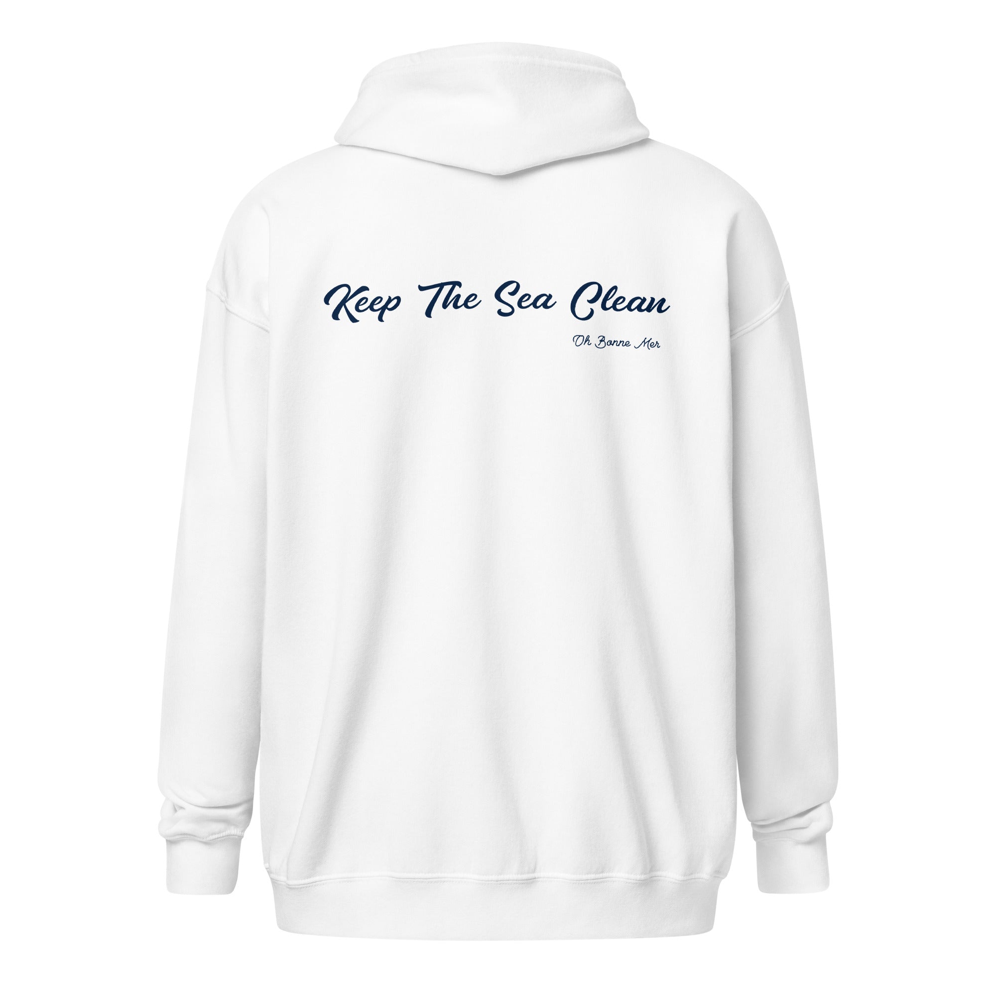 Unisex heavy blend zip hoodie Keep The Sea Clean Navy (front & back)