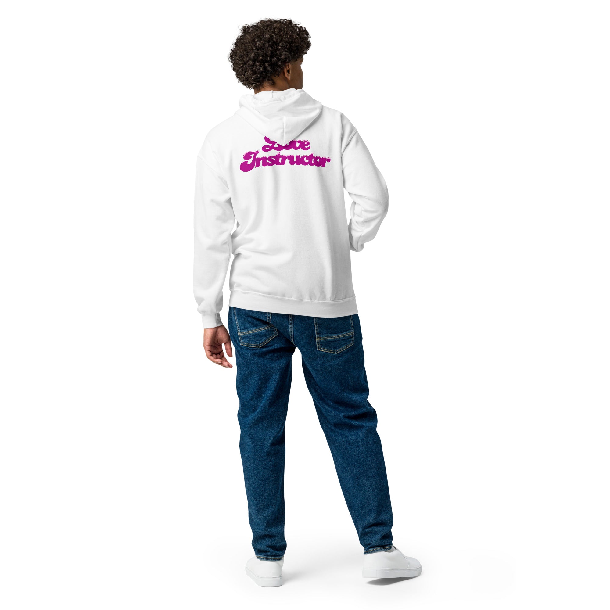 Unisex heavy blend zip hoodie Love Instructor Flamingo (front & back)