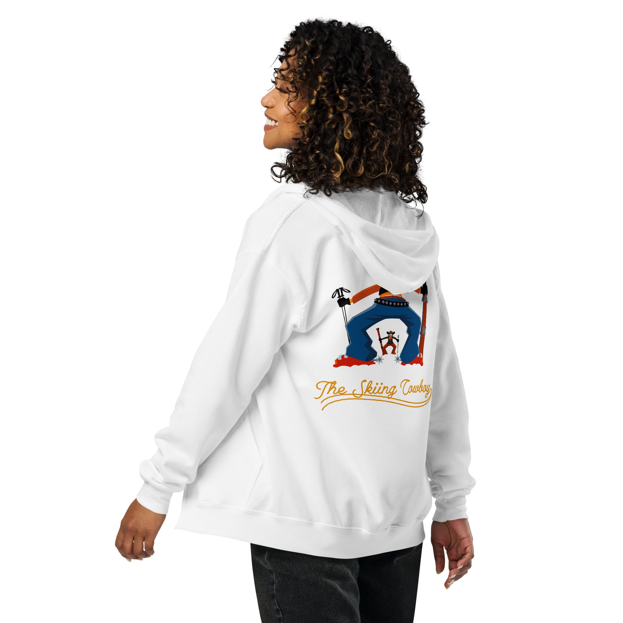 Unisex heavy blend zip hoodie Skiing Cowboy & Ski Duel Outline (front & back)