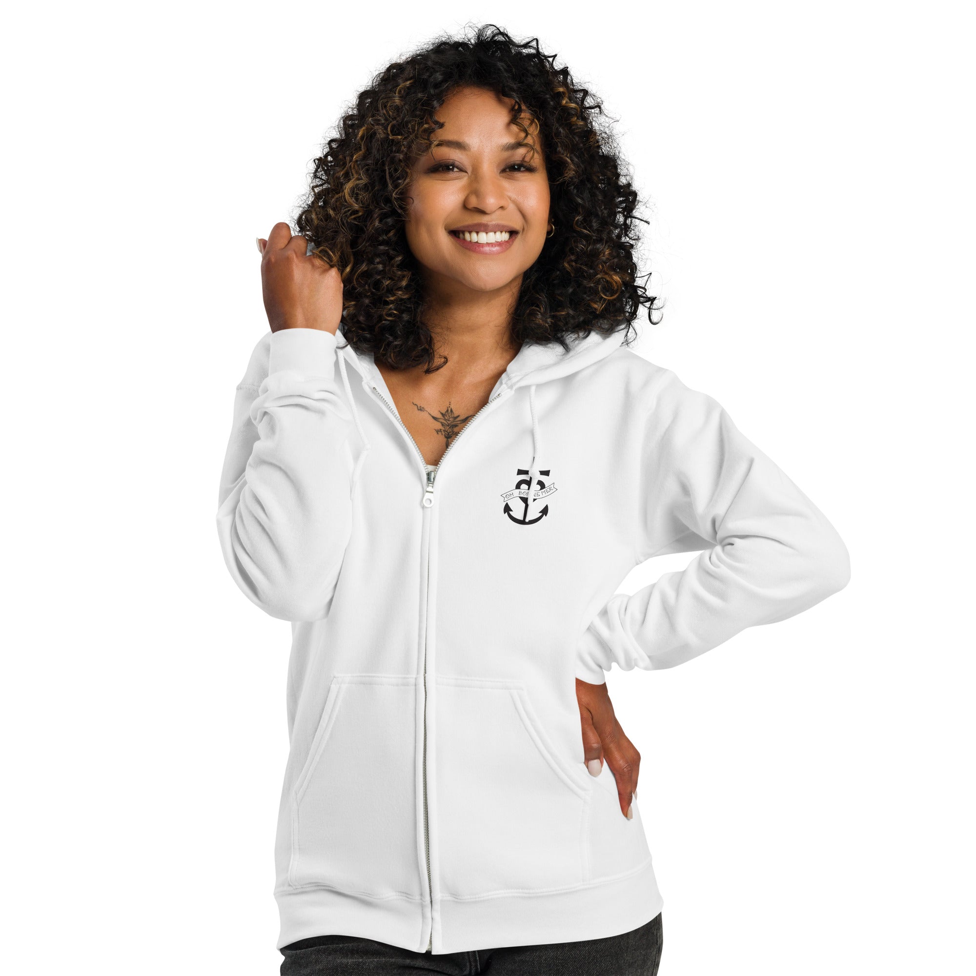 Unisex heavy blend zip hoodie Oh Bonne Mer 1 (front & back)