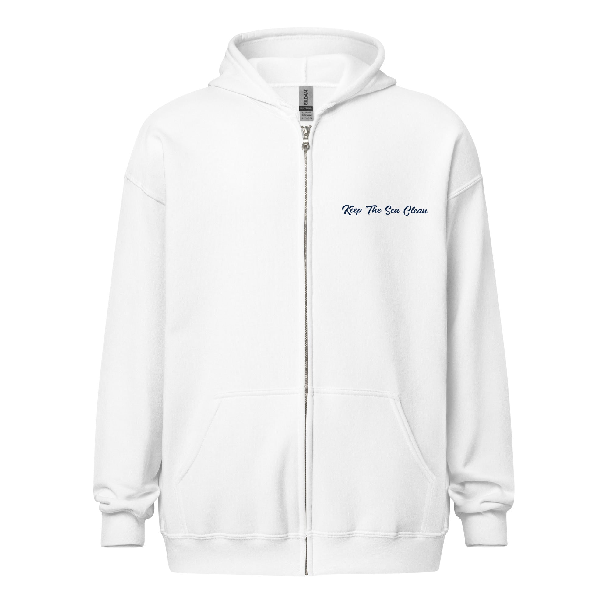 Unisex heavy blend zip hoodie Keep The Sea Clean Navy (front & back)