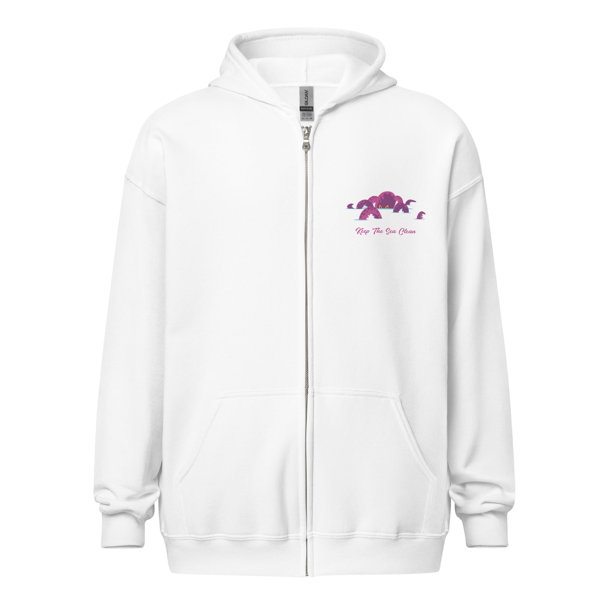 Unisex heavy blend zip hoodie Octopus Purple (front & back)