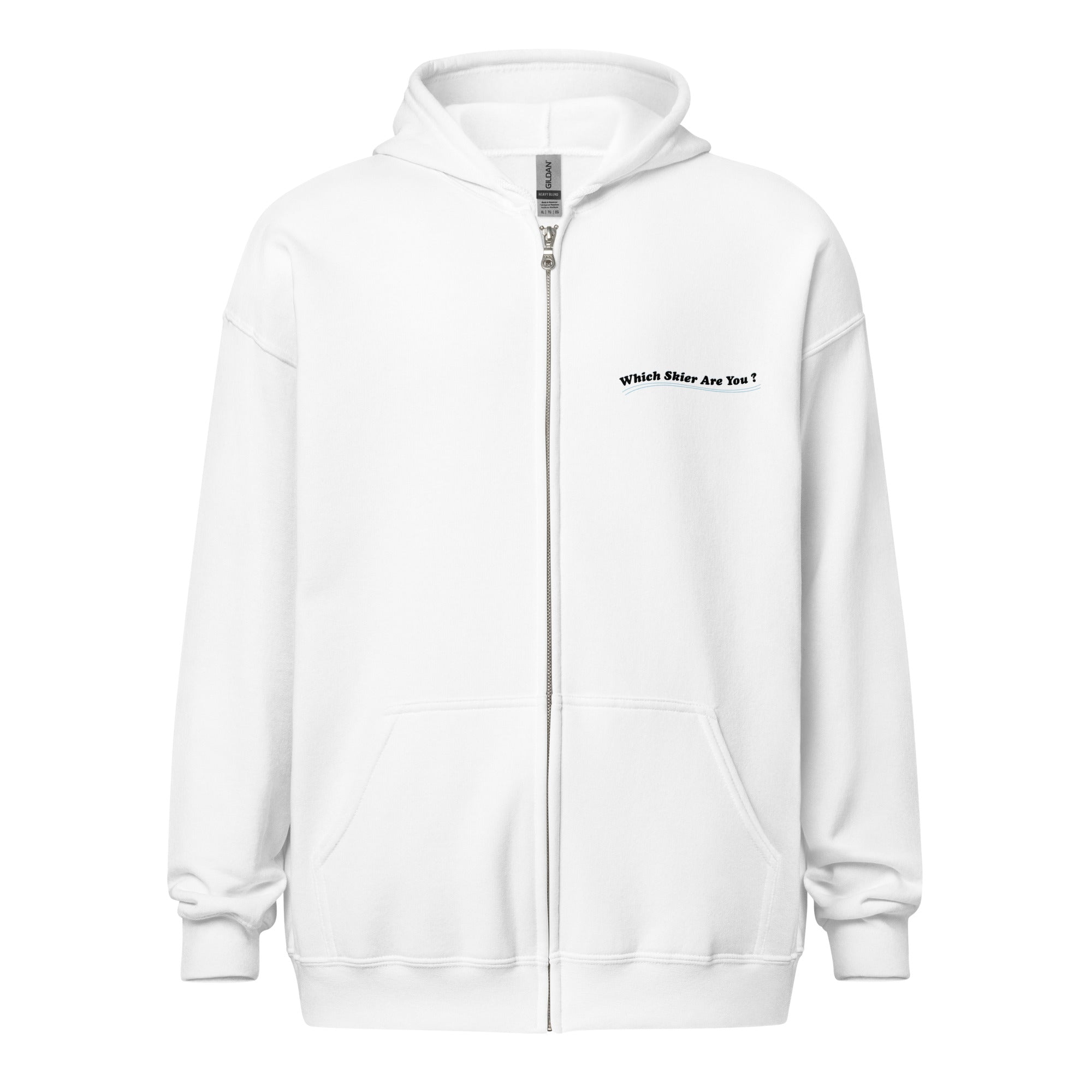 Unisex heavy blend zip hoodie Which skier are you? Love Instructor First Lesson free on light colors (front & back)