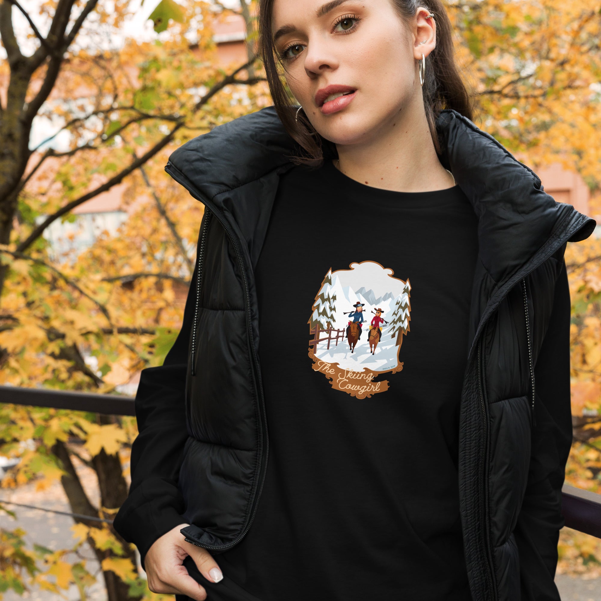 Unisex Long Sleeve Tee The Skiing Cowgirl