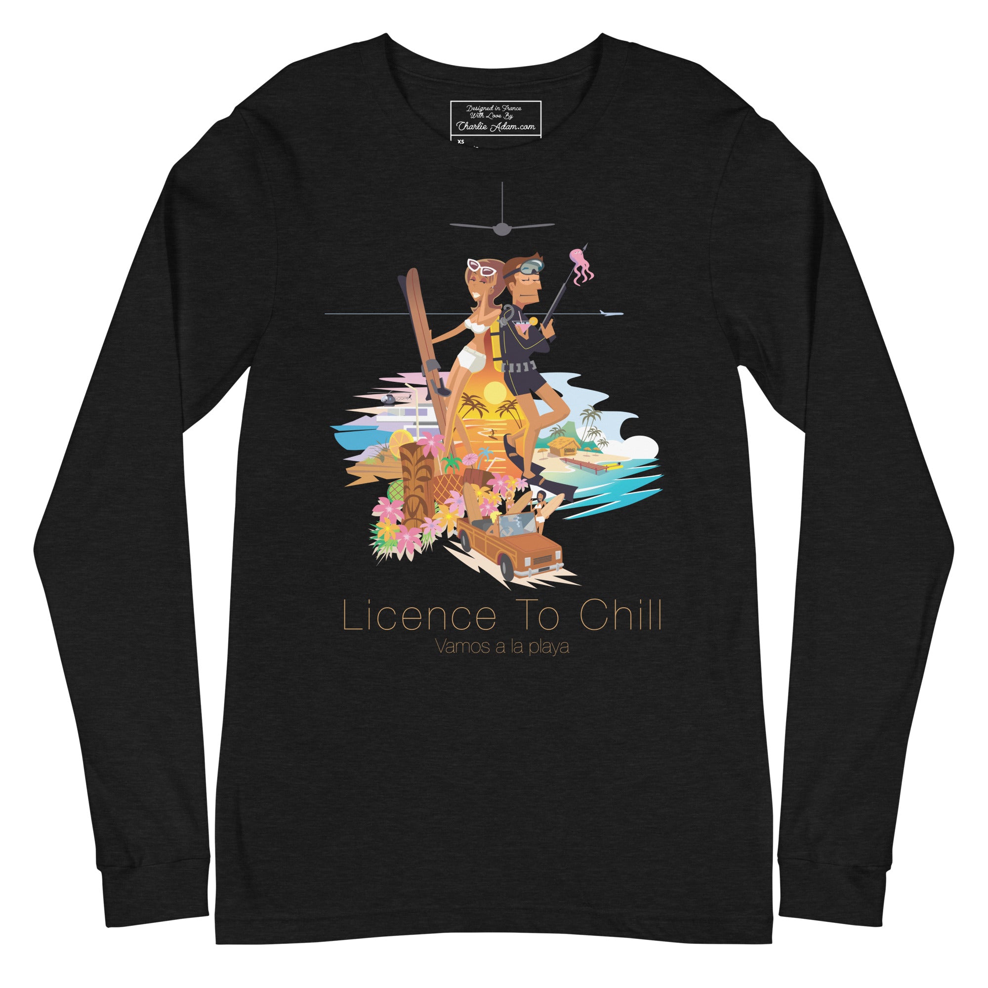 Unisex Long Sleeve Tee License to Chill Vamos a la Playa on heather colors