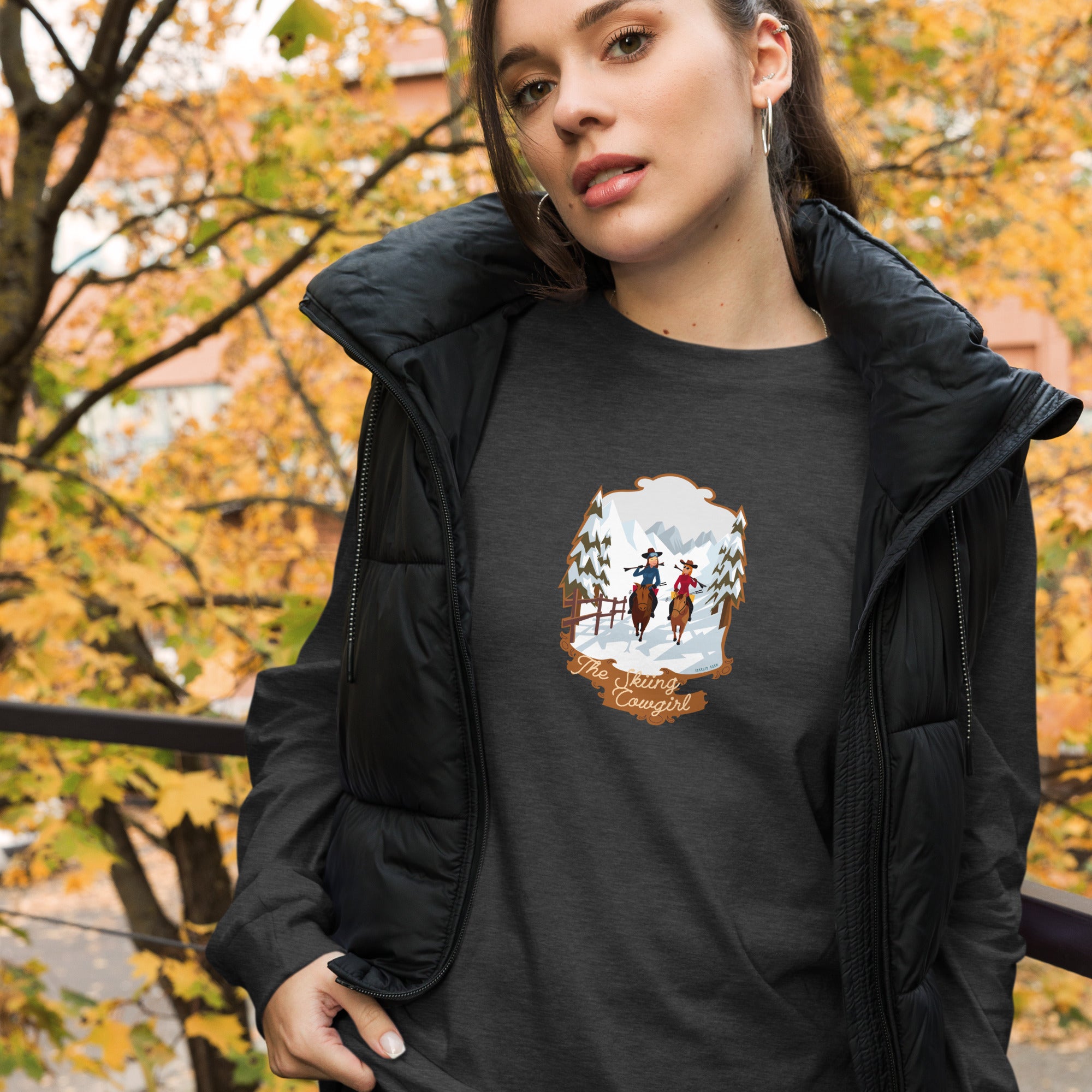 Unisex Long Sleeve Tee The Skiing Cowgirl