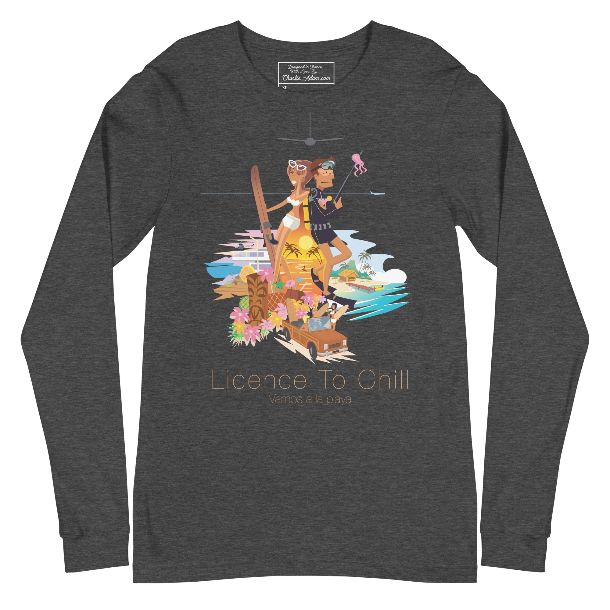 Unisex Long Sleeve Tee License to Chill Vamos a la Playa on heather colors