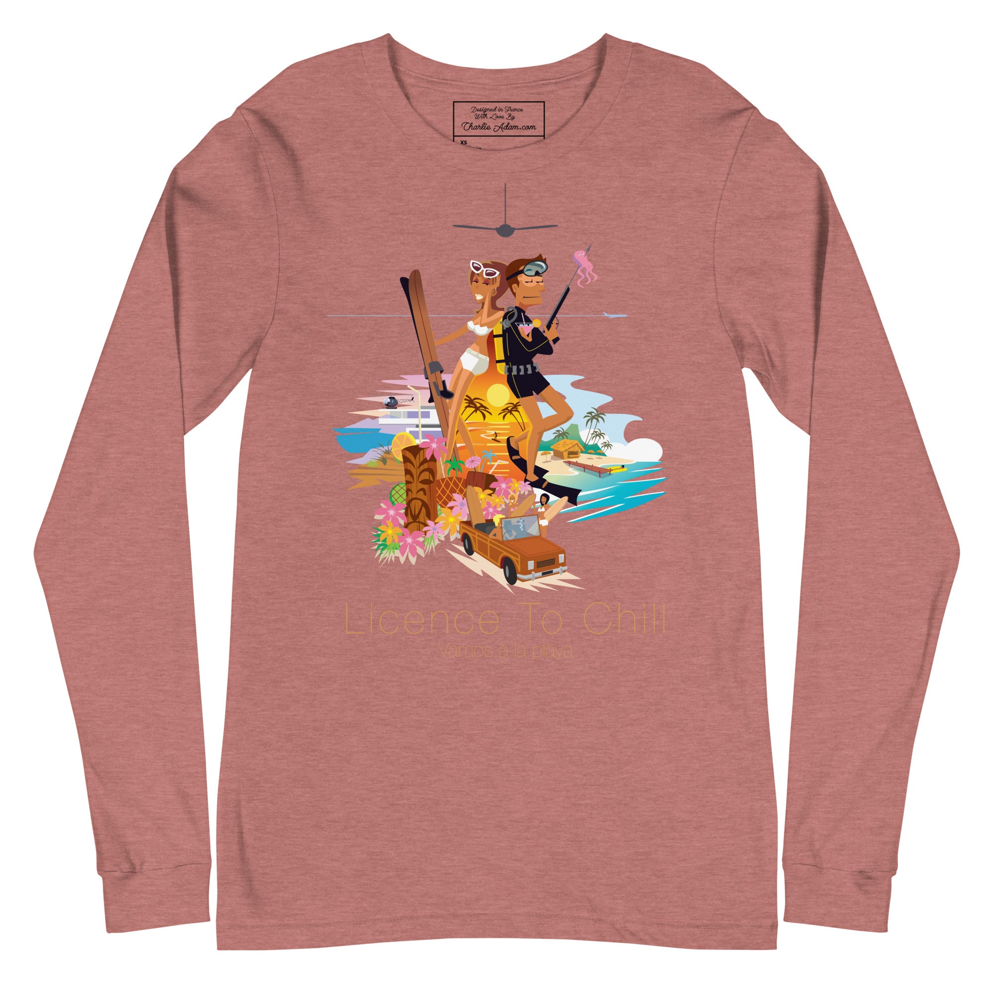 Unisex Long Sleeve Tee License to Chill Vamos a la Playa on heather colors