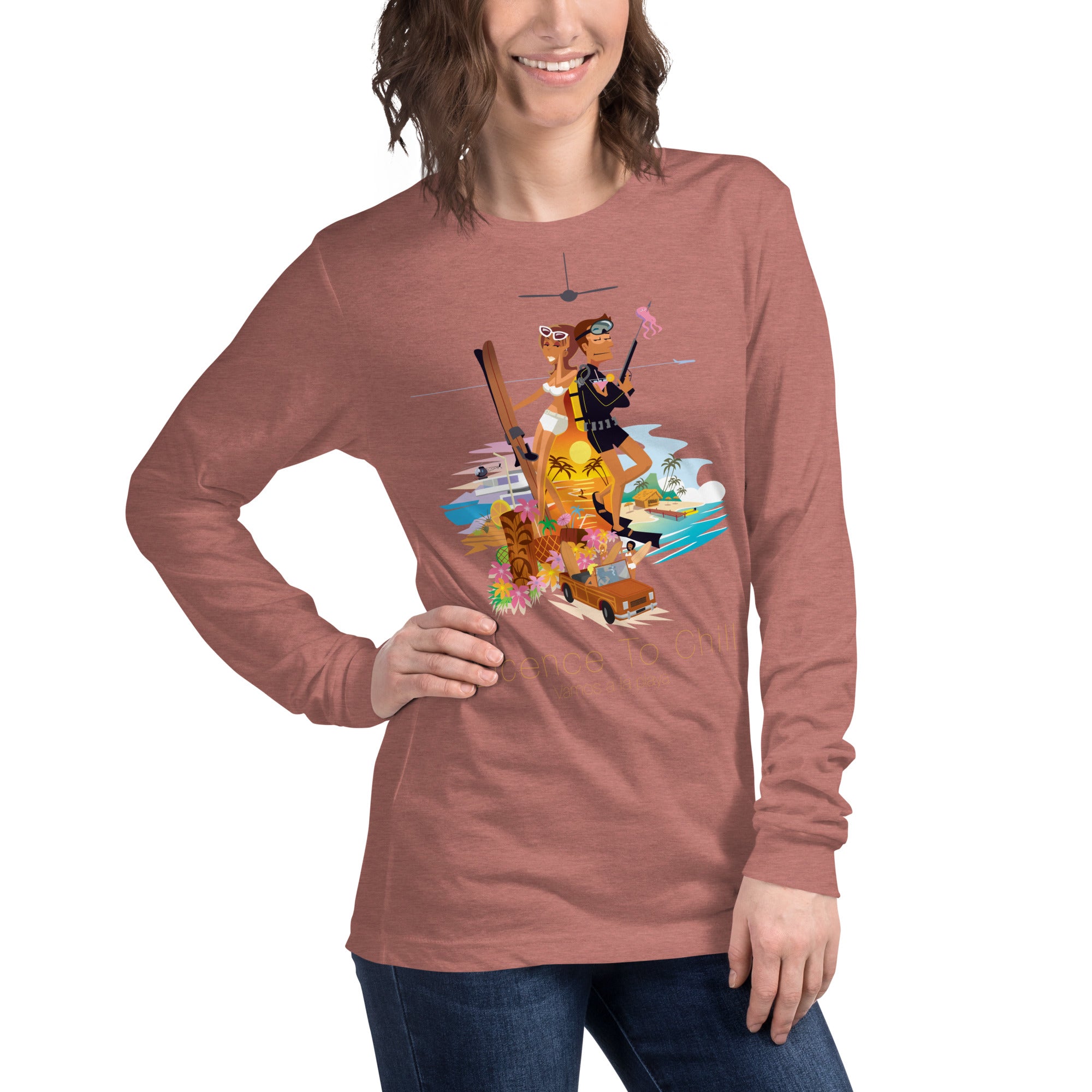 Unisex Long Sleeve Tee License to Chill Vamos a la Playa on heather colors