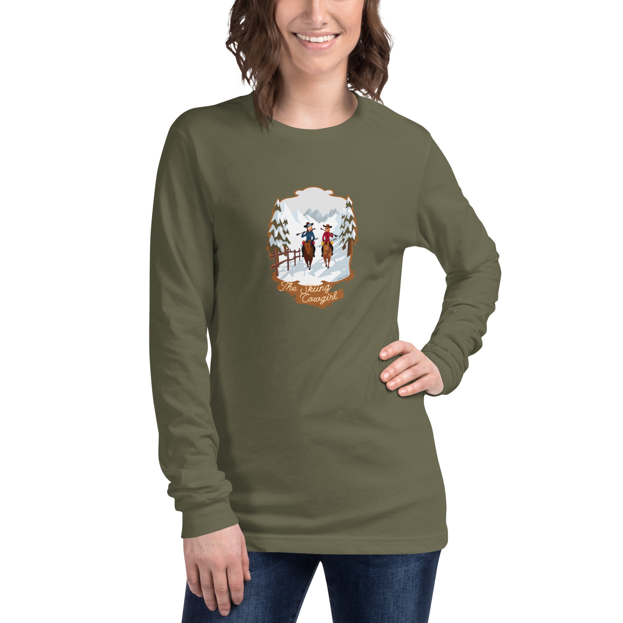 Unisex Long Sleeve Tee The Skiing Cowgirl