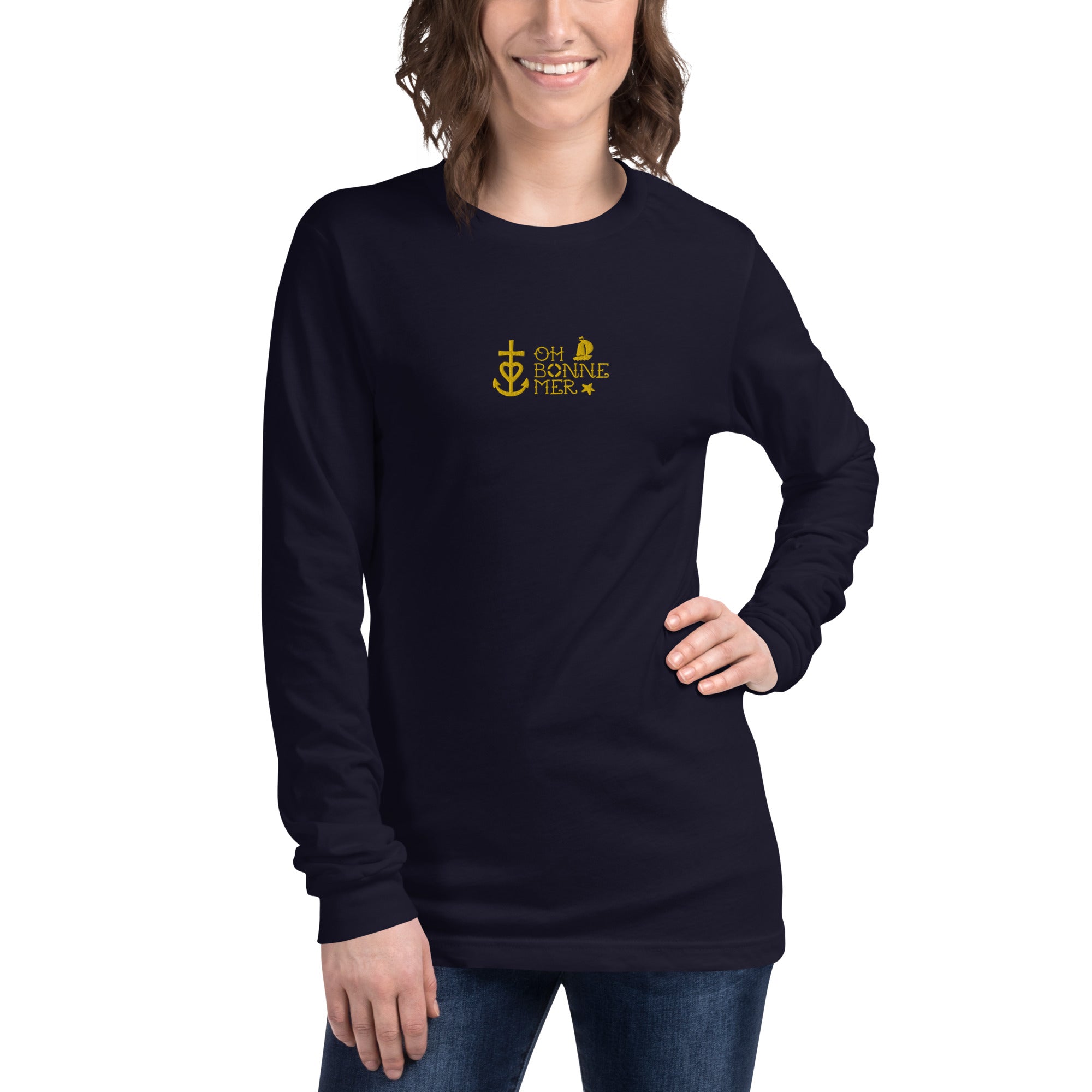 Unisex Long Sleeve Tee Oh Bonne Mer 2 embroidered pattern