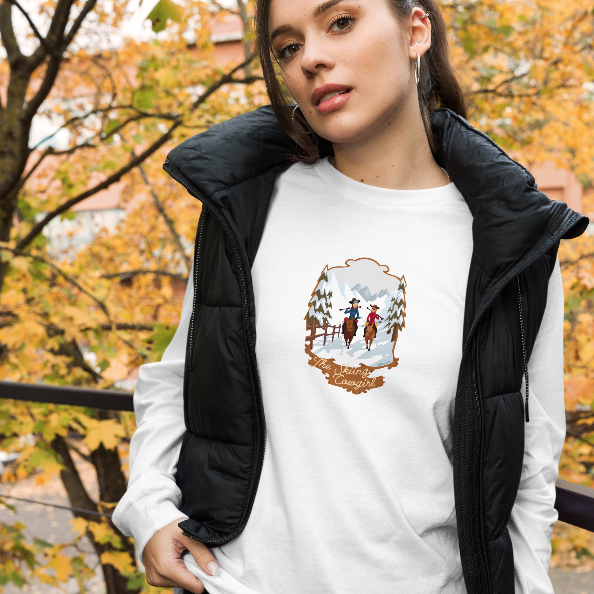 Unisex Long Sleeve Tee The Skiing Cowgirl