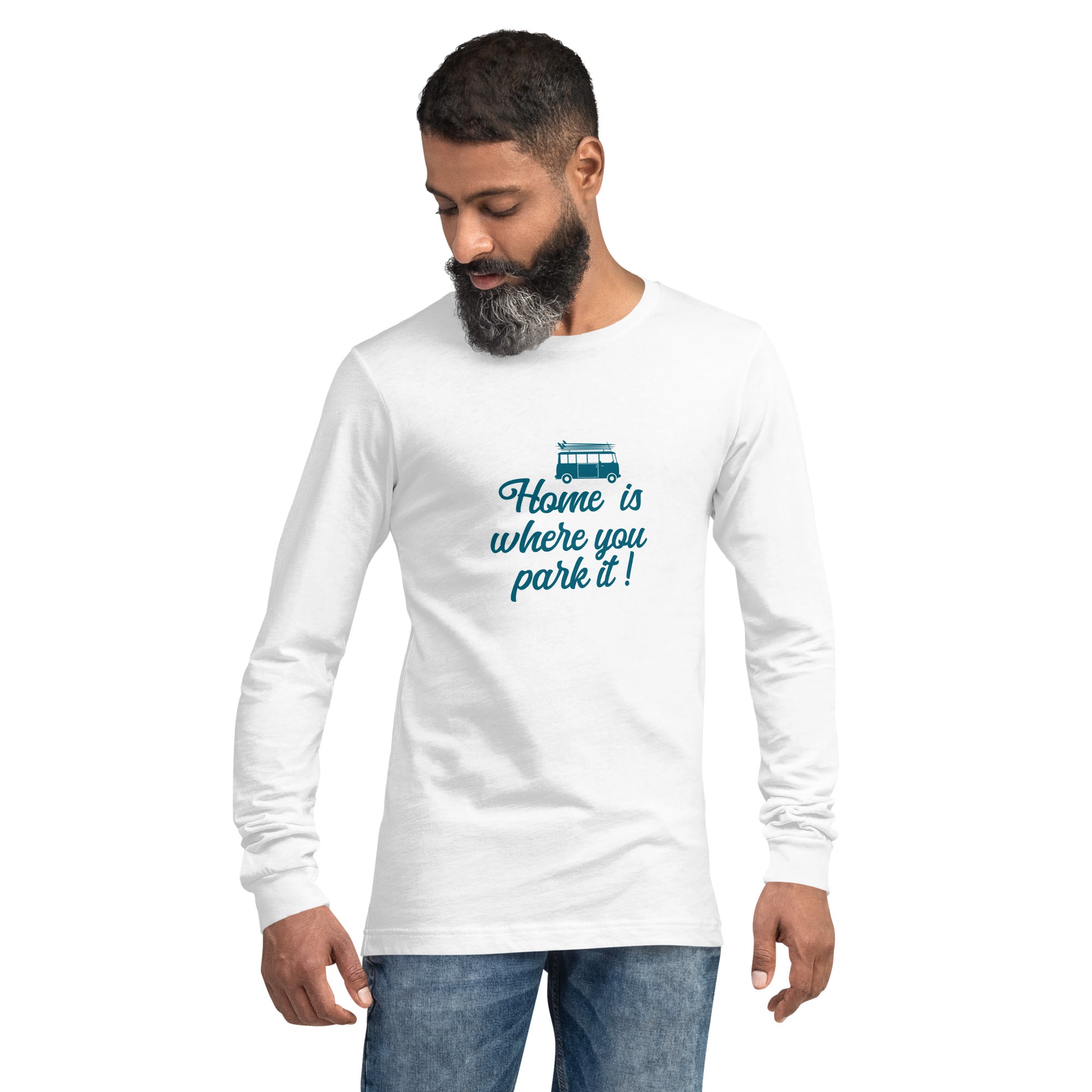 Unisex Long Sleeve Tee Blue Surf Combi Home is where you park it