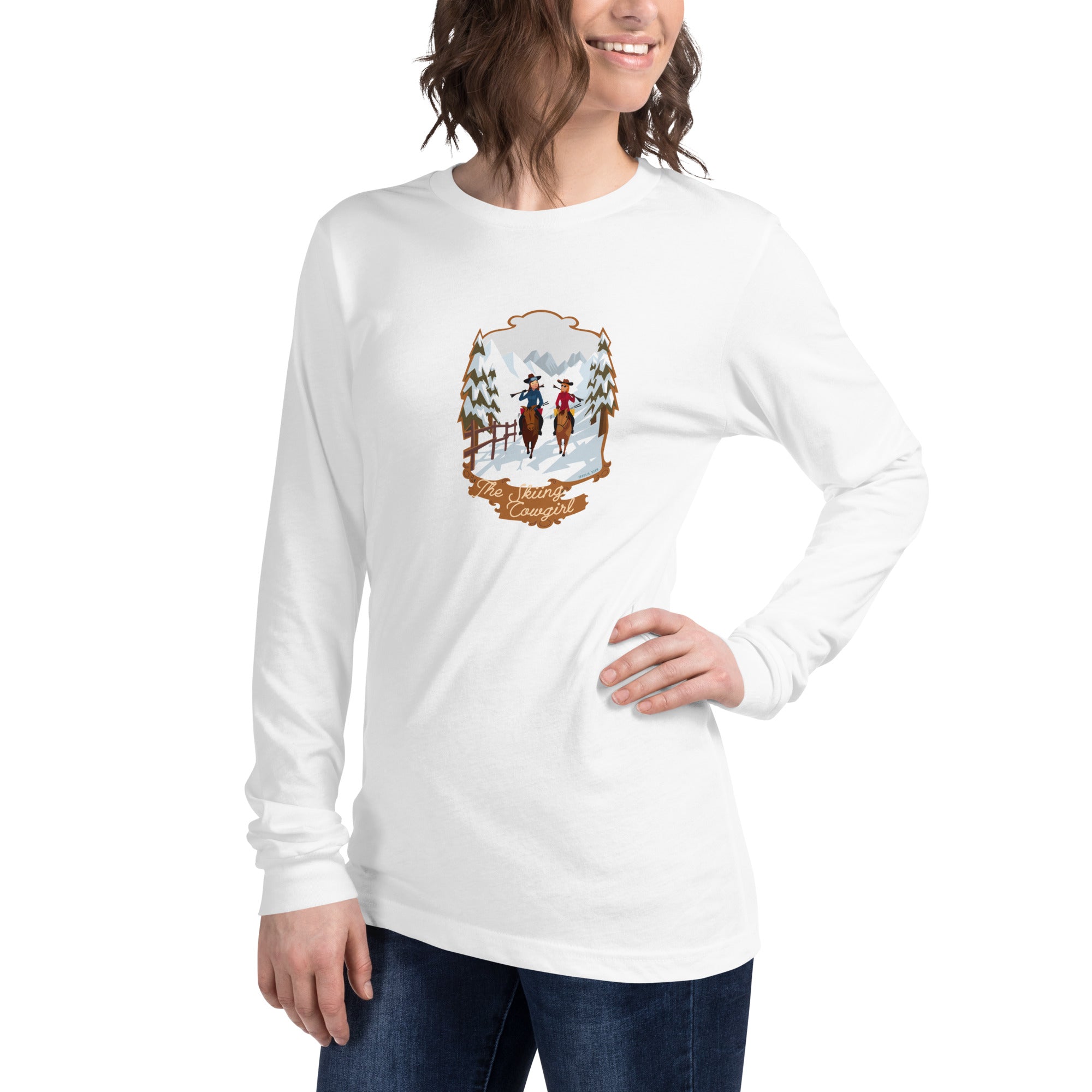 Unisex Long Sleeve Tee The Skiing Cowgirl