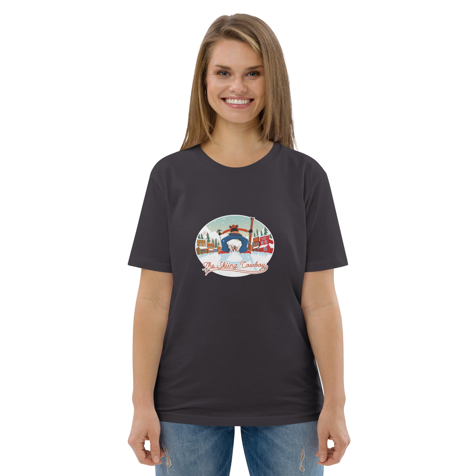 Unisex organic cotton t-shirt Ski Fight at OK Corral on dark colors