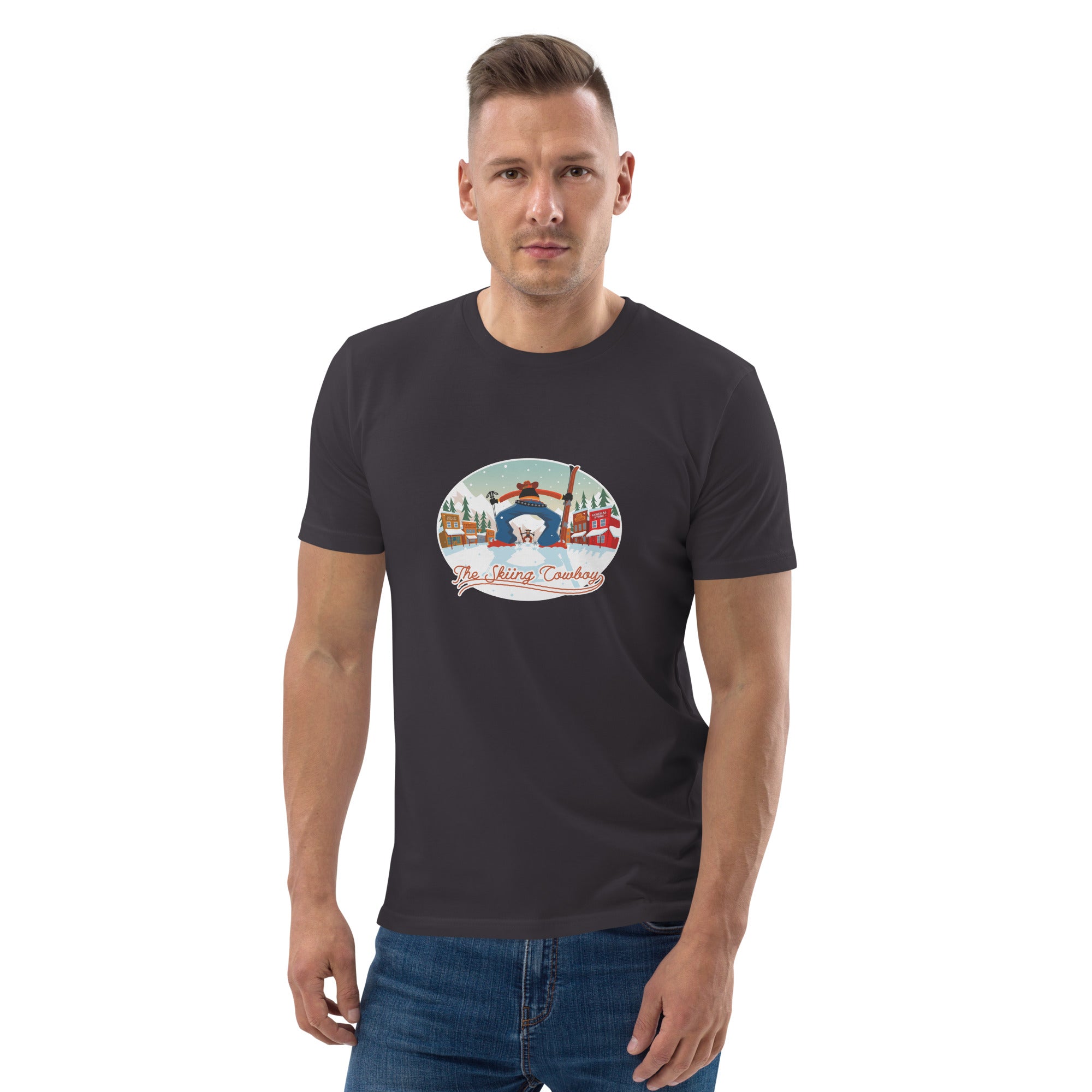 Unisex organic cotton t-shirt Ski Fight at OK Corral on dark colors