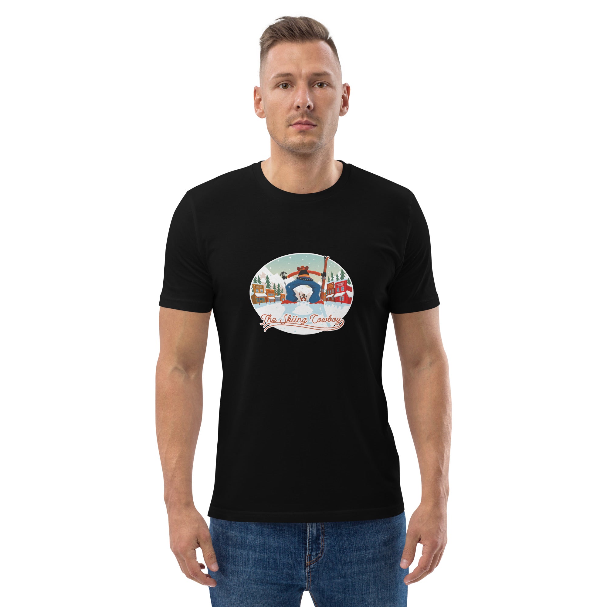 T-shirt unisexe en coton biologique Ski Fight at OK Corral sur couleurs foncées