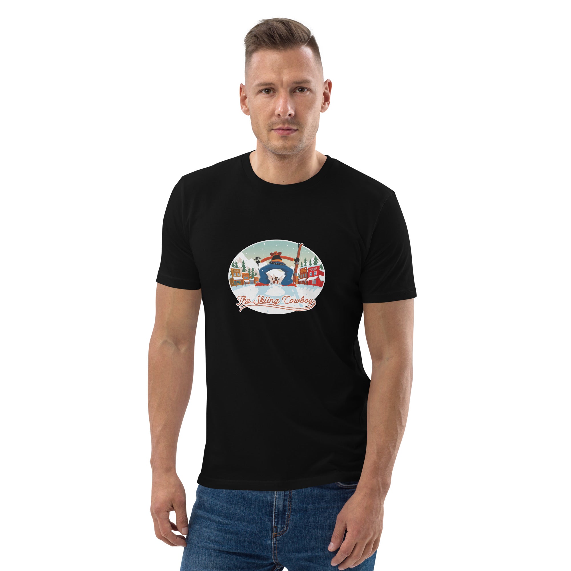 Unisex organic cotton t-shirt Ski Fight at OK Corral on dark colors