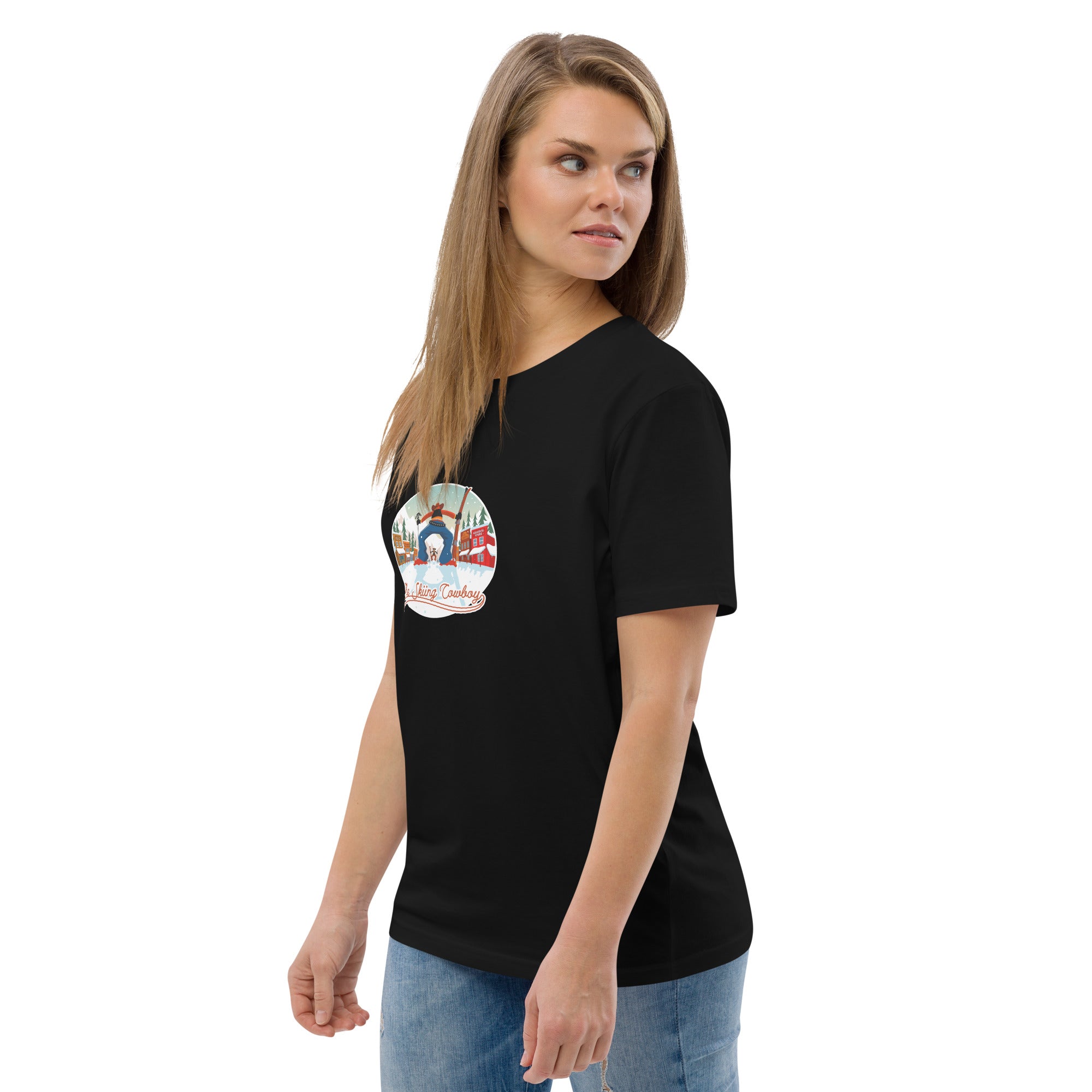 Unisex organic cotton t-shirt Ski Fight at OK Corral on dark colors