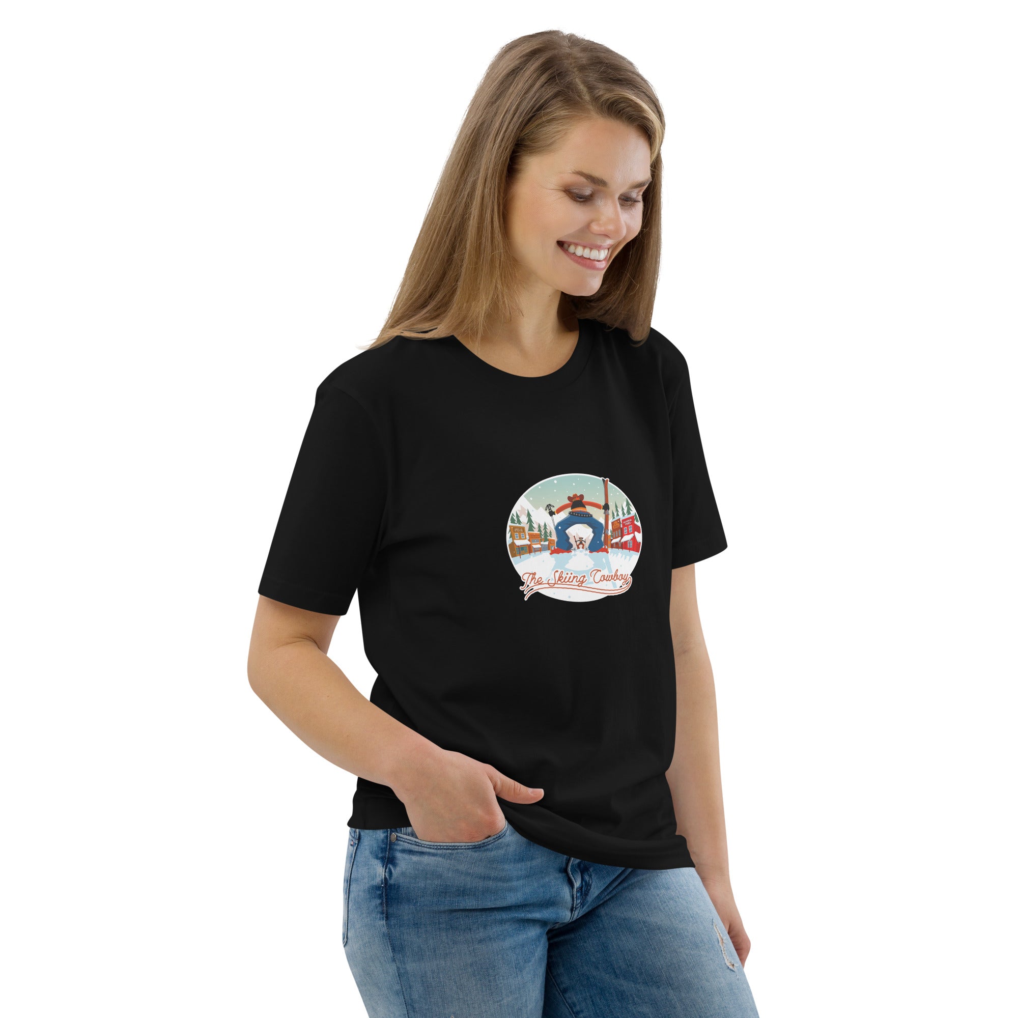 Unisex organic cotton t-shirt Ski Fight at OK Corral on dark colors