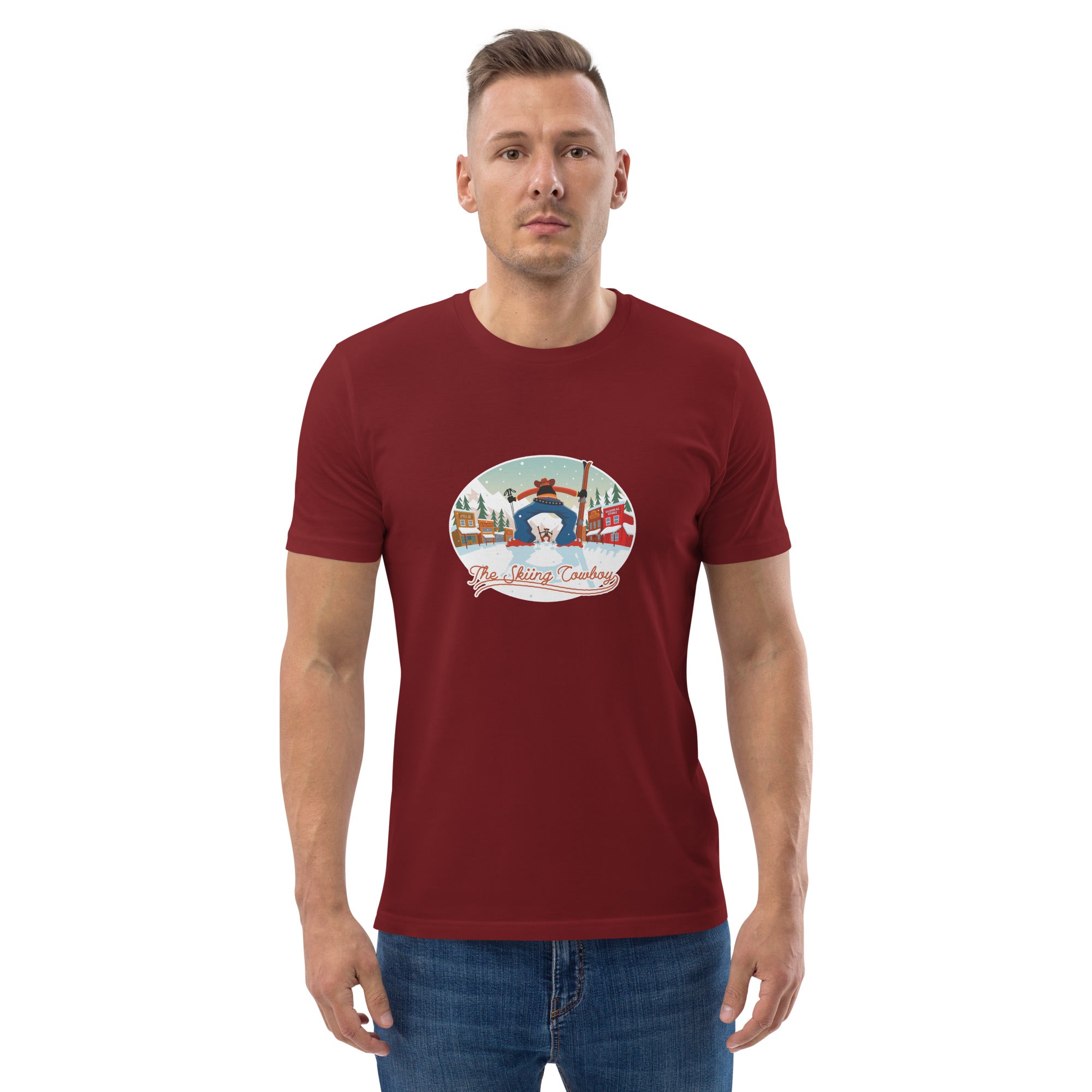 T-shirt unisexe en coton biologique Ski Fight at OK Corral sur couleurs foncées