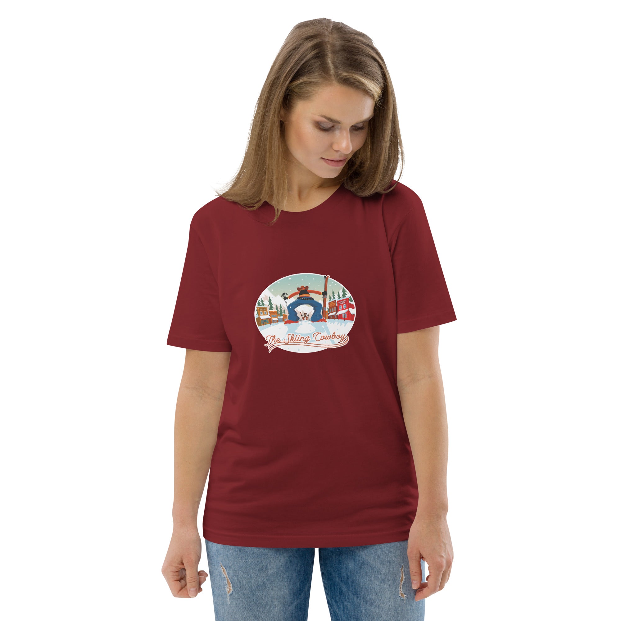 Unisex organic cotton t-shirt Ski Fight at OK Corral on dark colors