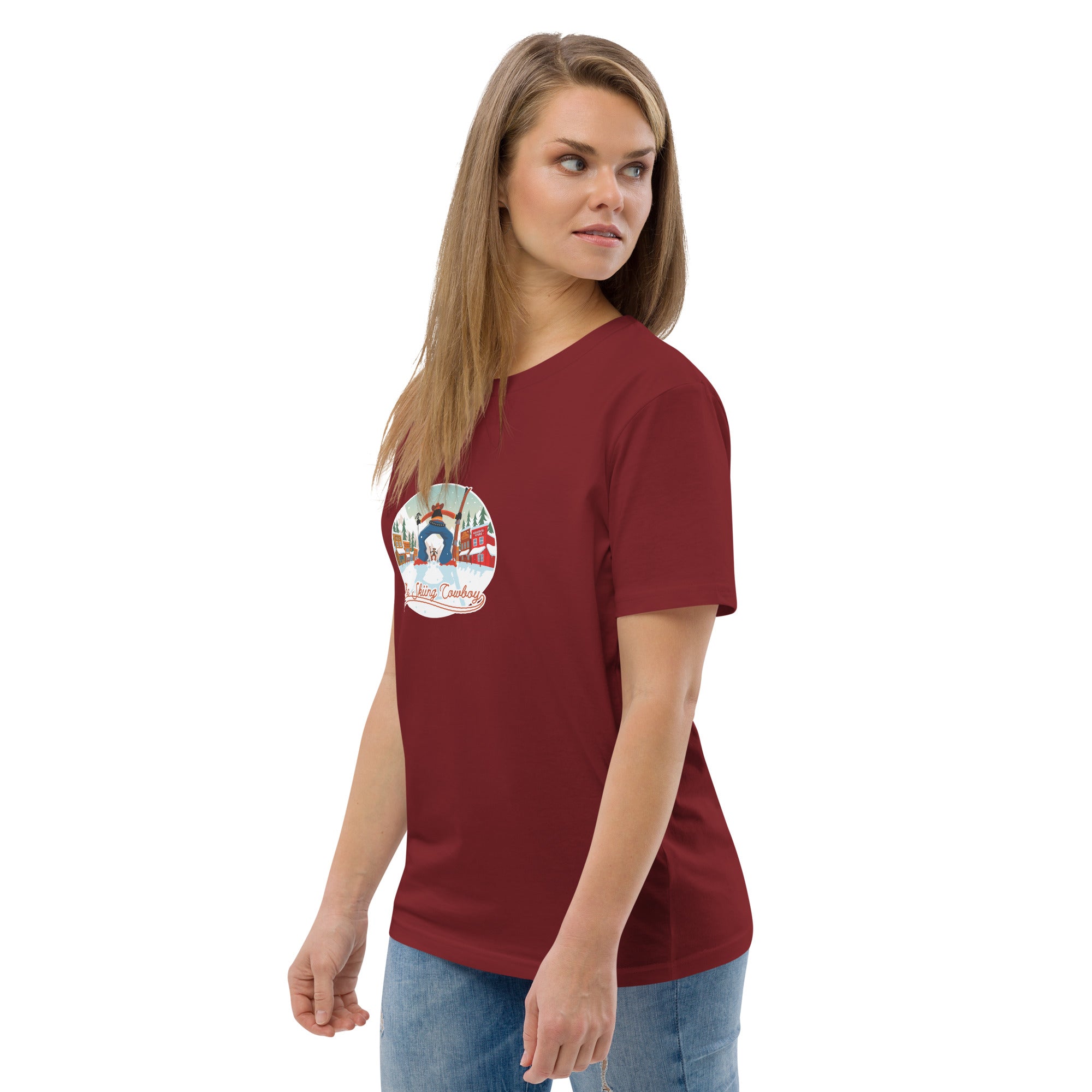 Unisex organic cotton t-shirt Ski Fight at OK Corral on dark colors