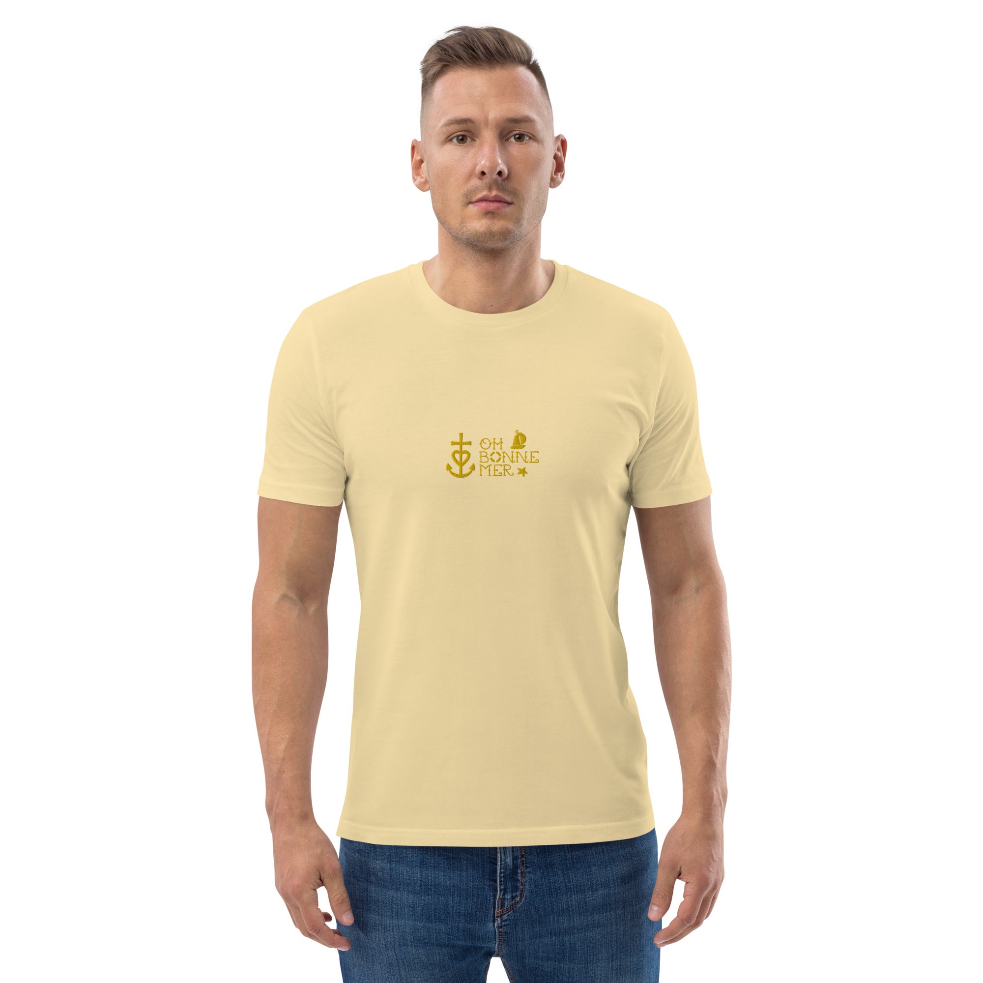 T-shirt unisexe en coton biologique Oh Bonne Mer 2 brodé sur couleurs vives