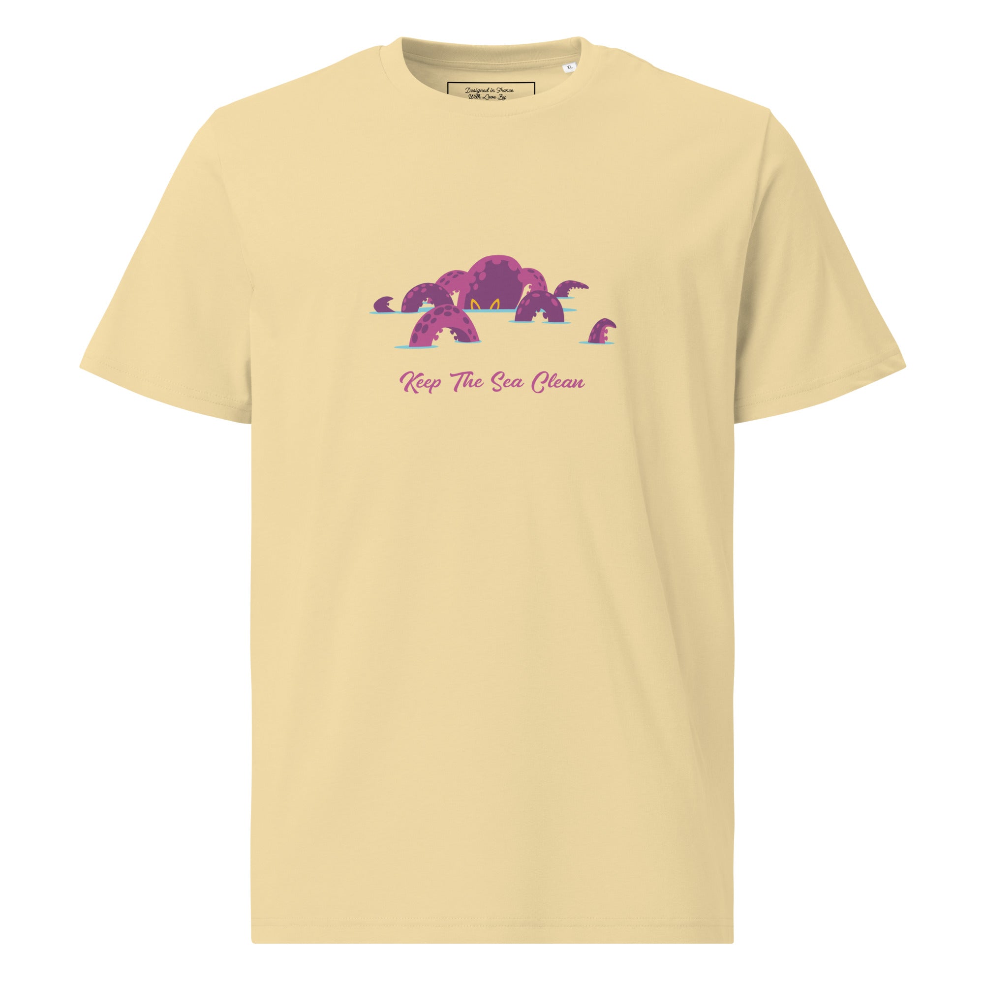 T-shirt unisexe en coton biologique Octopus Purple sur couleurs claires