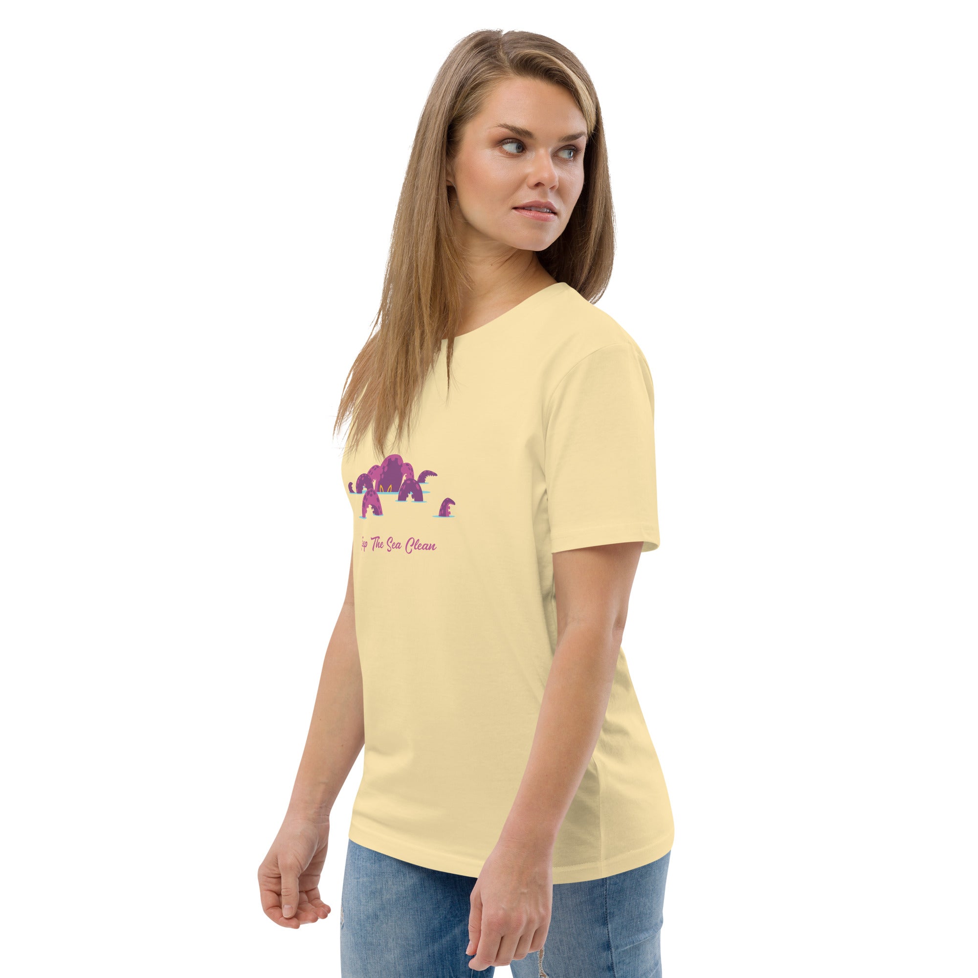 T-shirt unisexe en coton biologique Octopus Purple sur couleurs claires