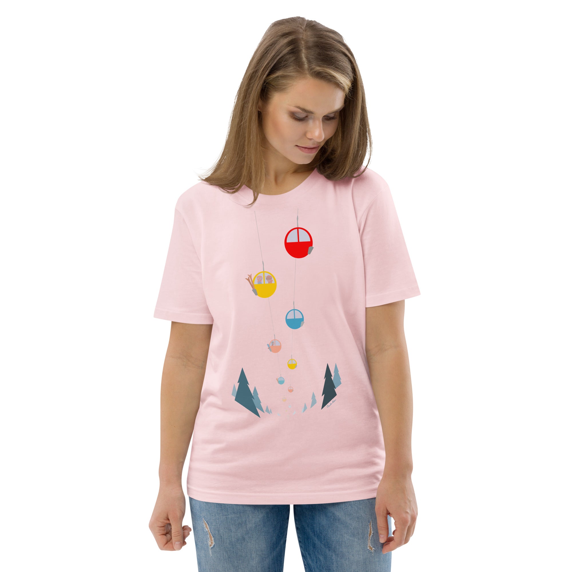 T-shirt unisexe en coton biologique Gondolas in the mist sur couleurs claires