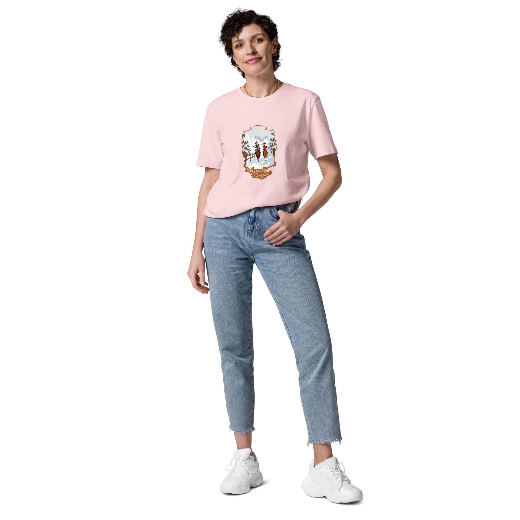 Unisex organic cotton t-shirt The Skiing Cowgirl on light colors