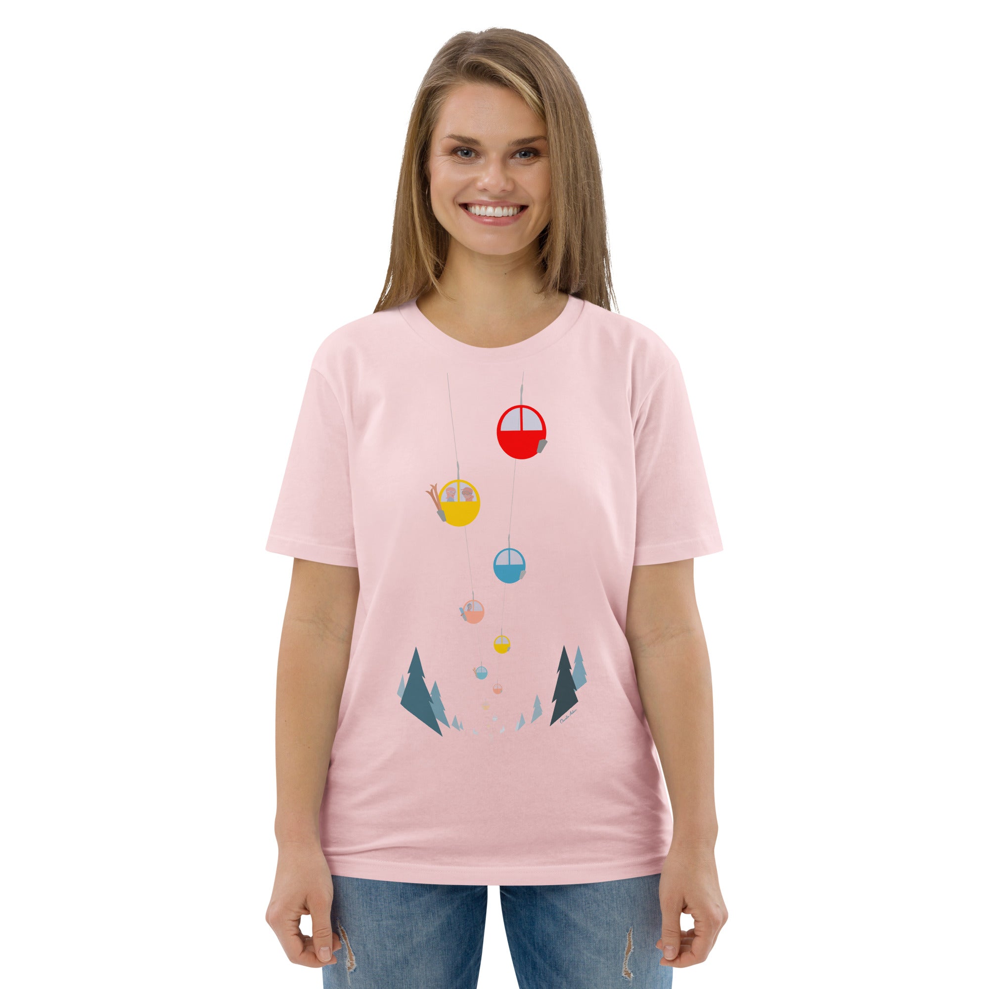 T-shirt unisexe en coton biologique Gondolas in the mist sur couleurs claires