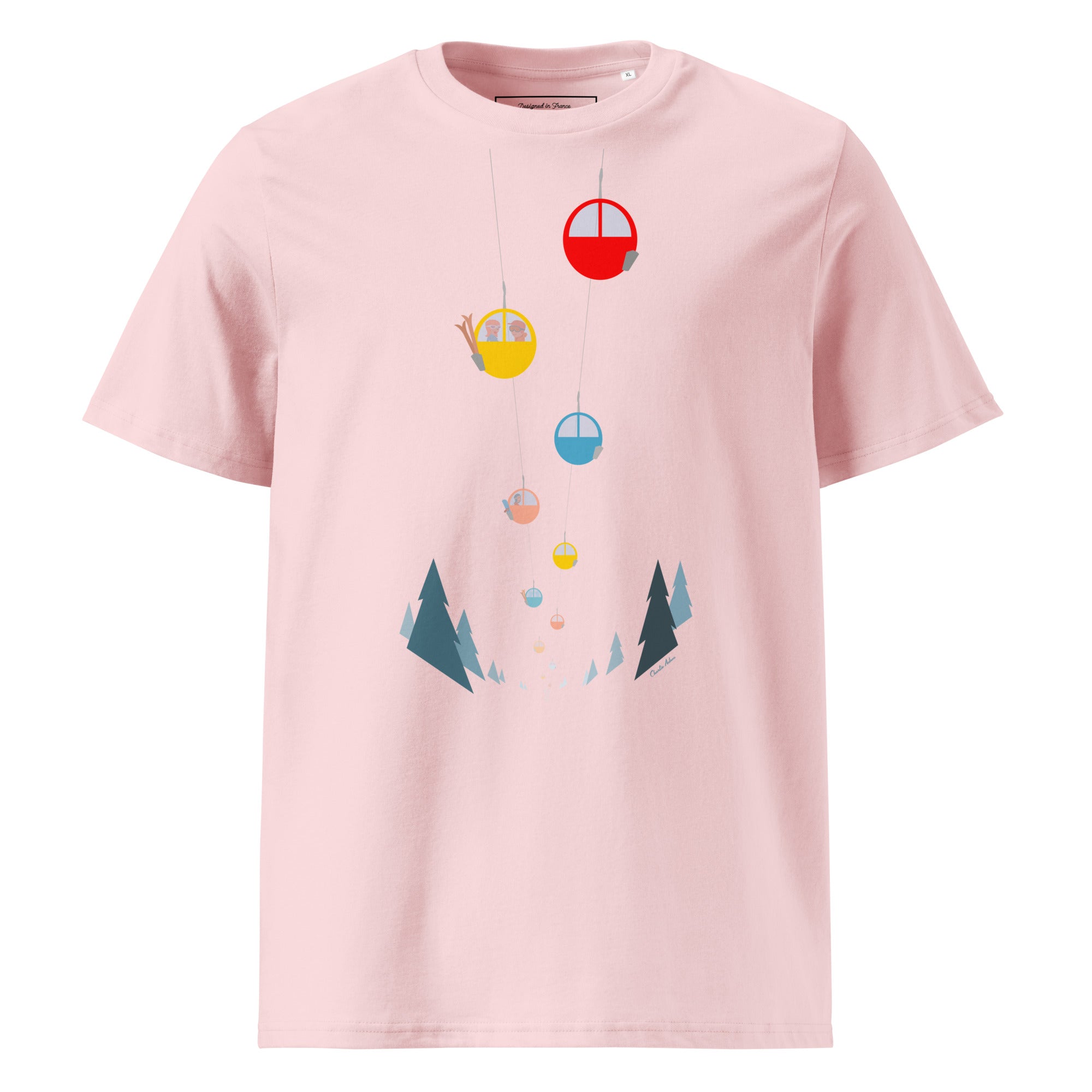 T-shirt unisexe en coton biologique Gondolas in the mist sur couleurs claires