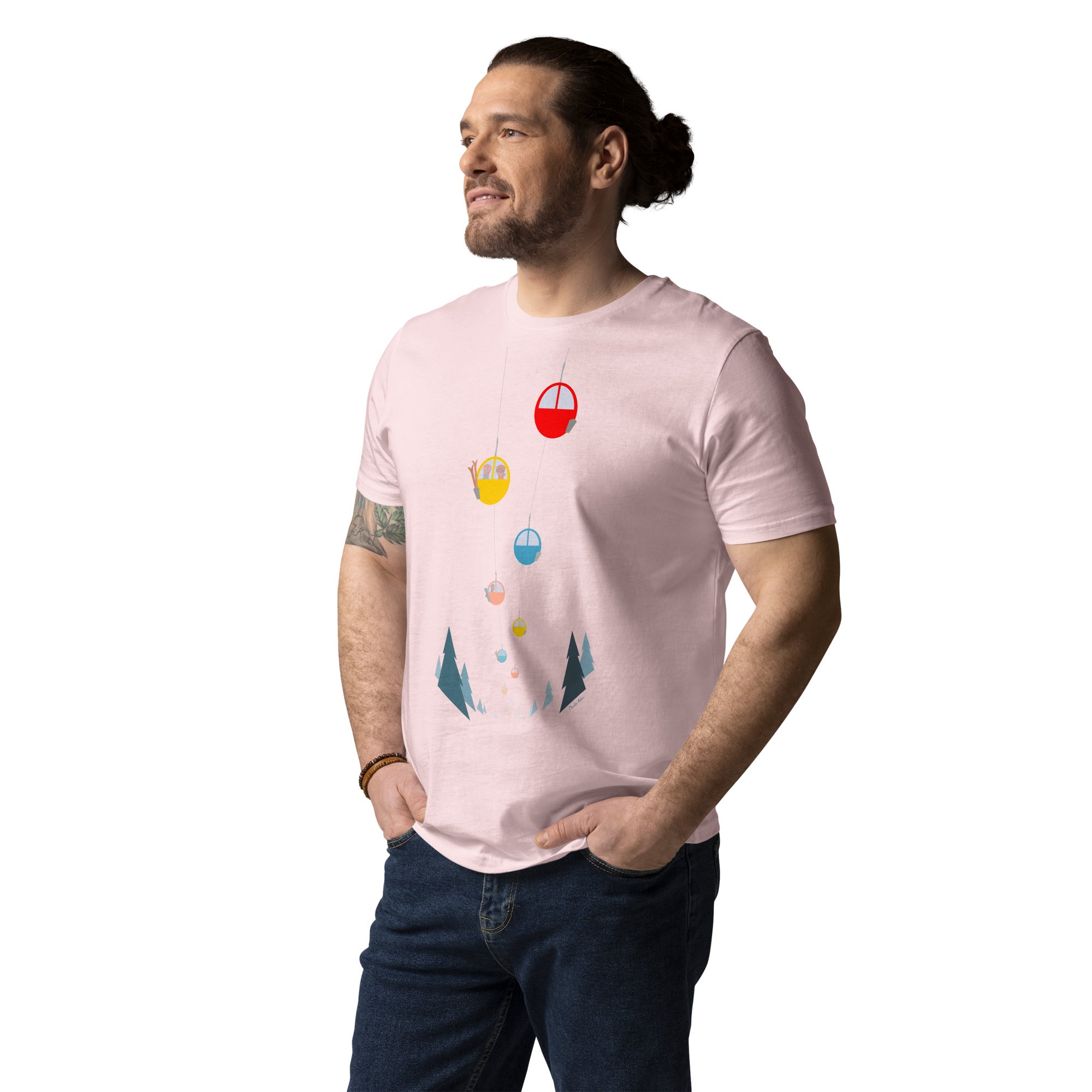 T-shirt unisexe en coton biologique Gondolas in the mist sur couleurs claires