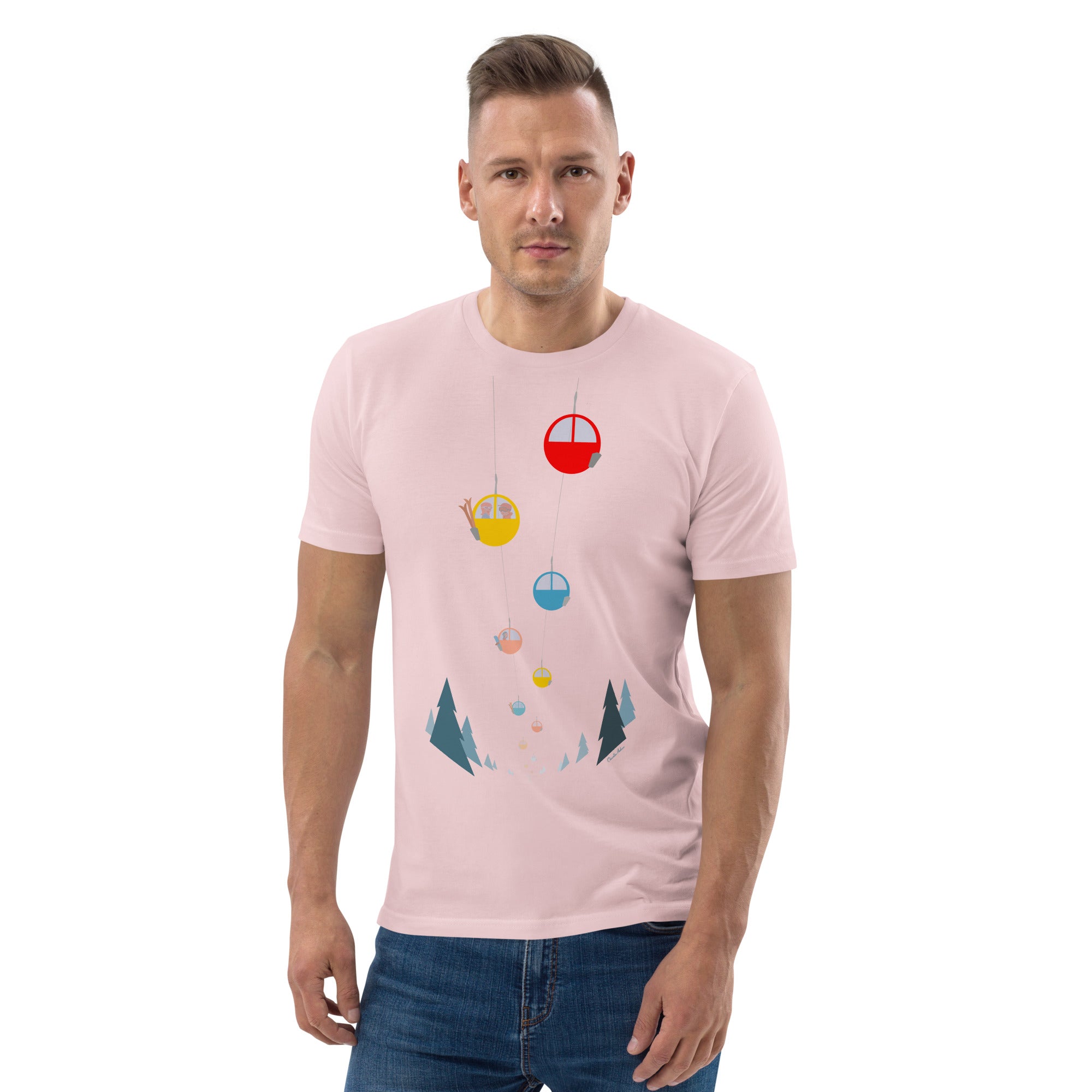 T-shirt unisexe en coton biologique Gondolas in the mist sur couleurs claires