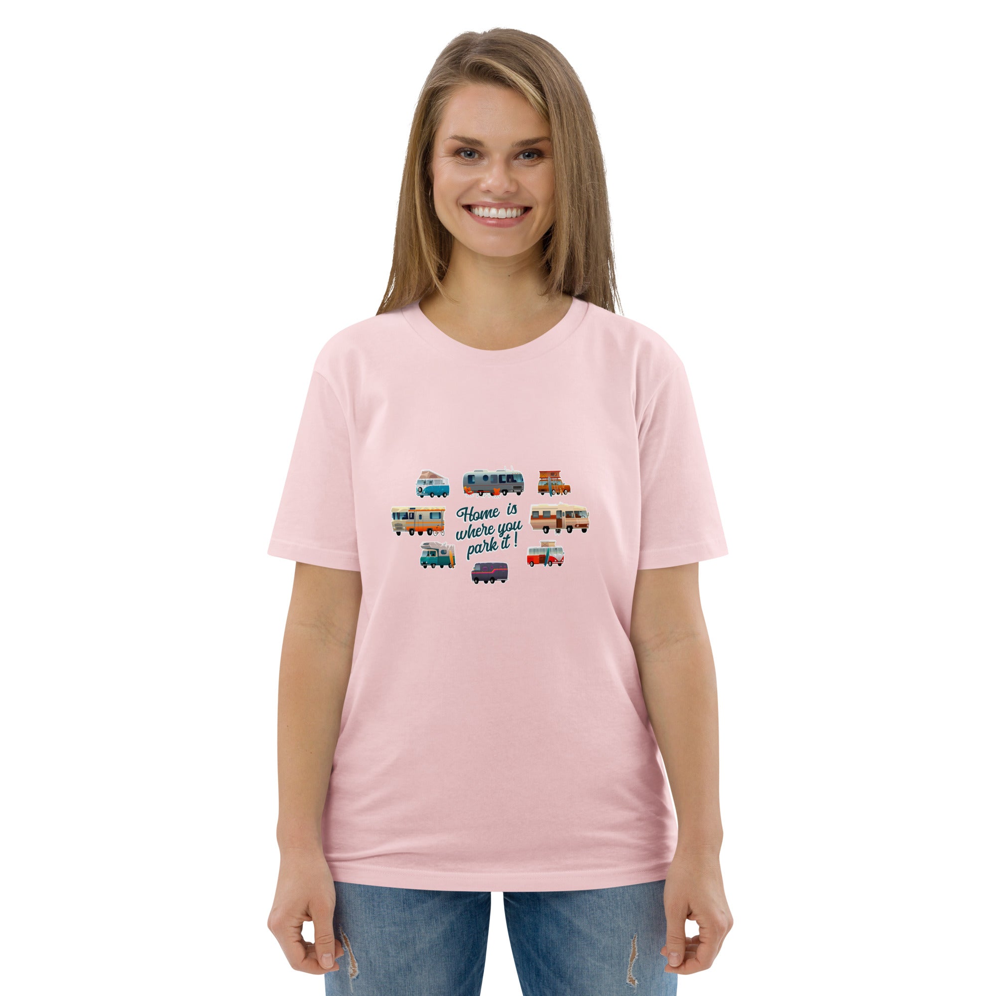 T-shirt unisexe en coton biologique Square Vintage Campers sur couleurs claires