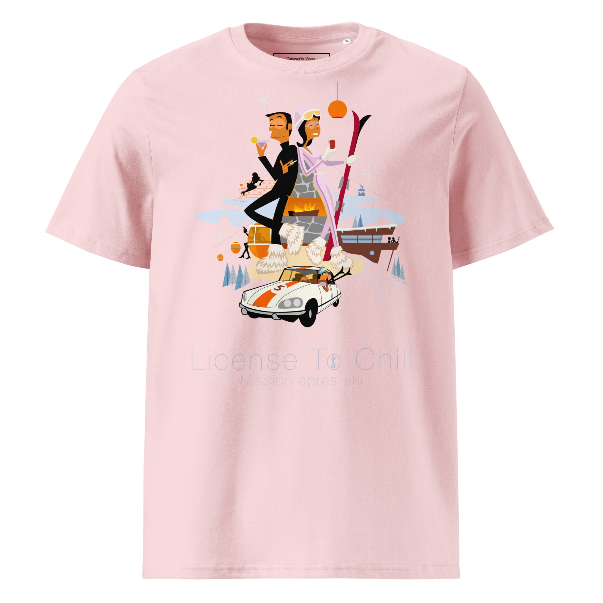 T-shirt unisexe en coton biologique License To Chill Mission Après-Ski sur couleurs claires