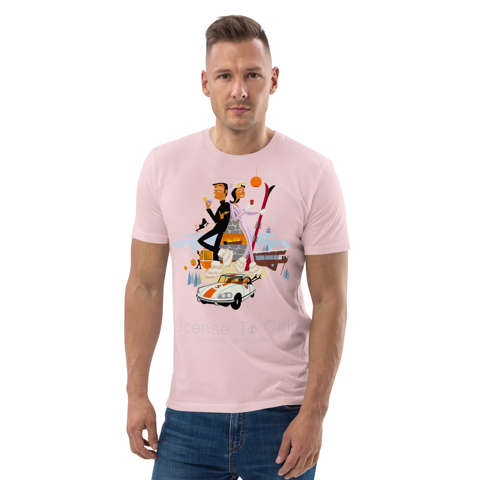 T-shirt unisexe en coton biologique License To Chill Mission Après-Ski sur couleurs claires