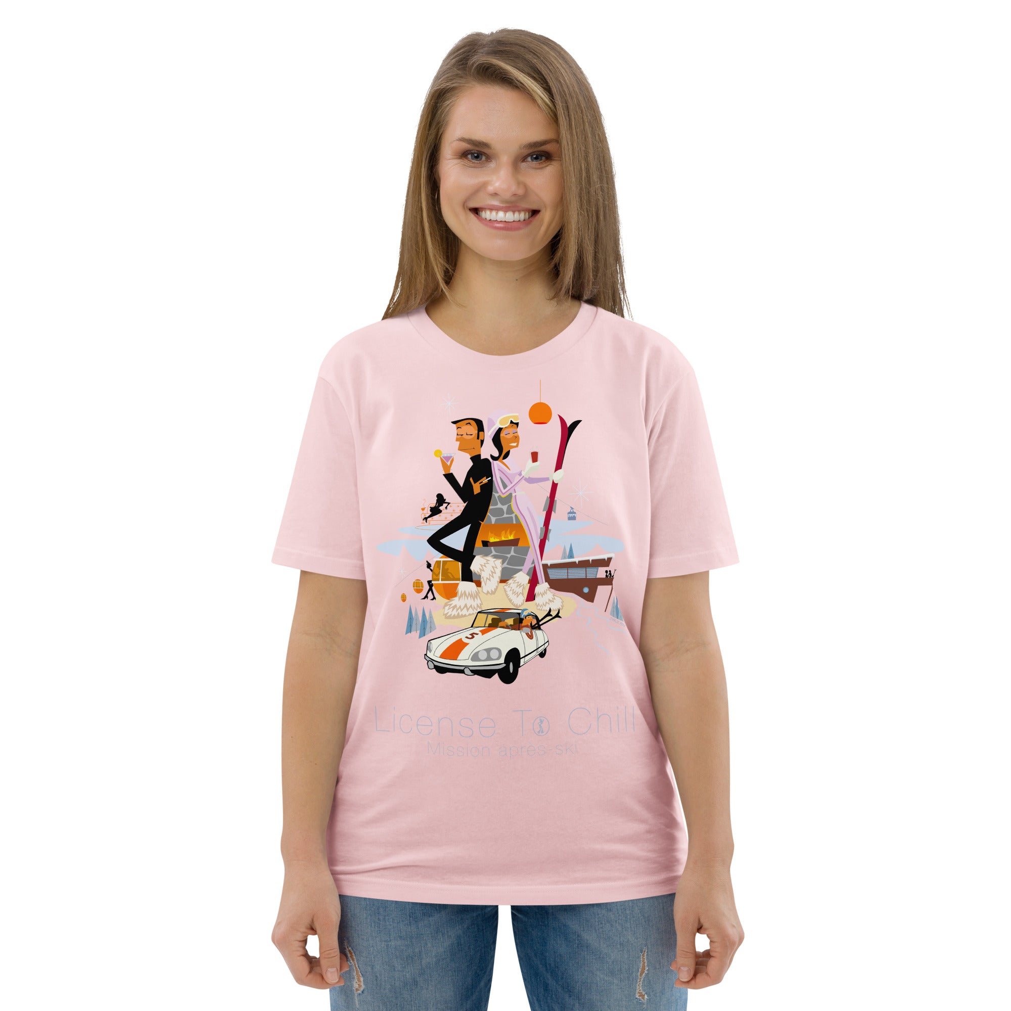 T-shirt unisexe en coton biologique License To Chill Mission Après-Ski sur couleurs claires