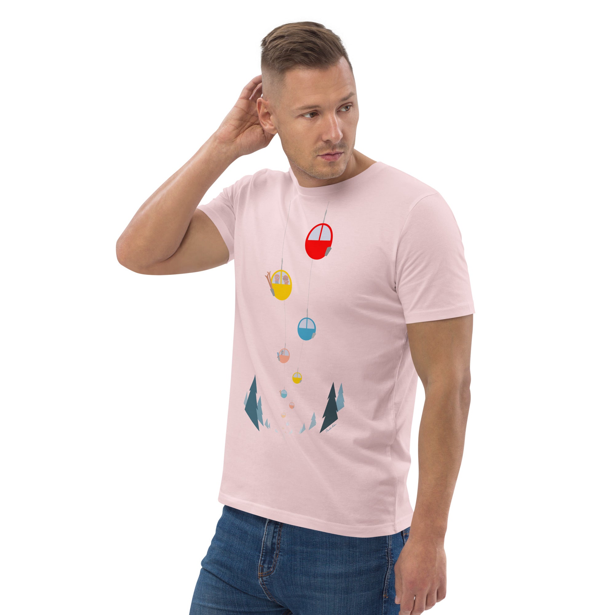 T-shirt unisexe en coton biologique Gondolas in the mist sur couleurs claires