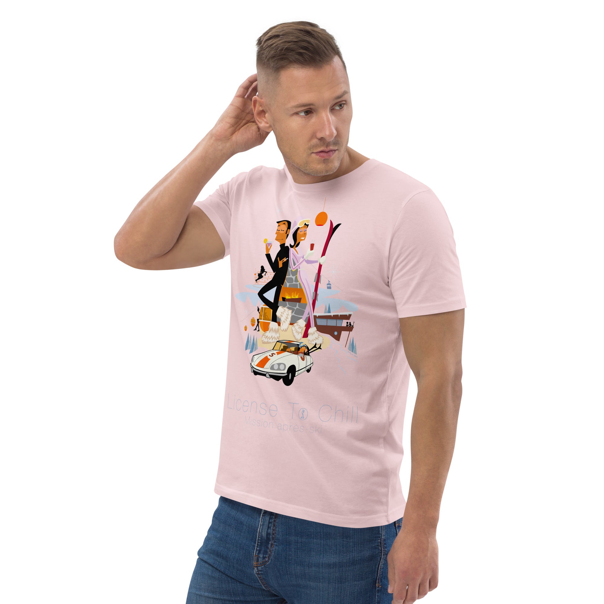 T-shirt unisexe en coton biologique License To Chill Mission Après-Ski sur couleurs claires