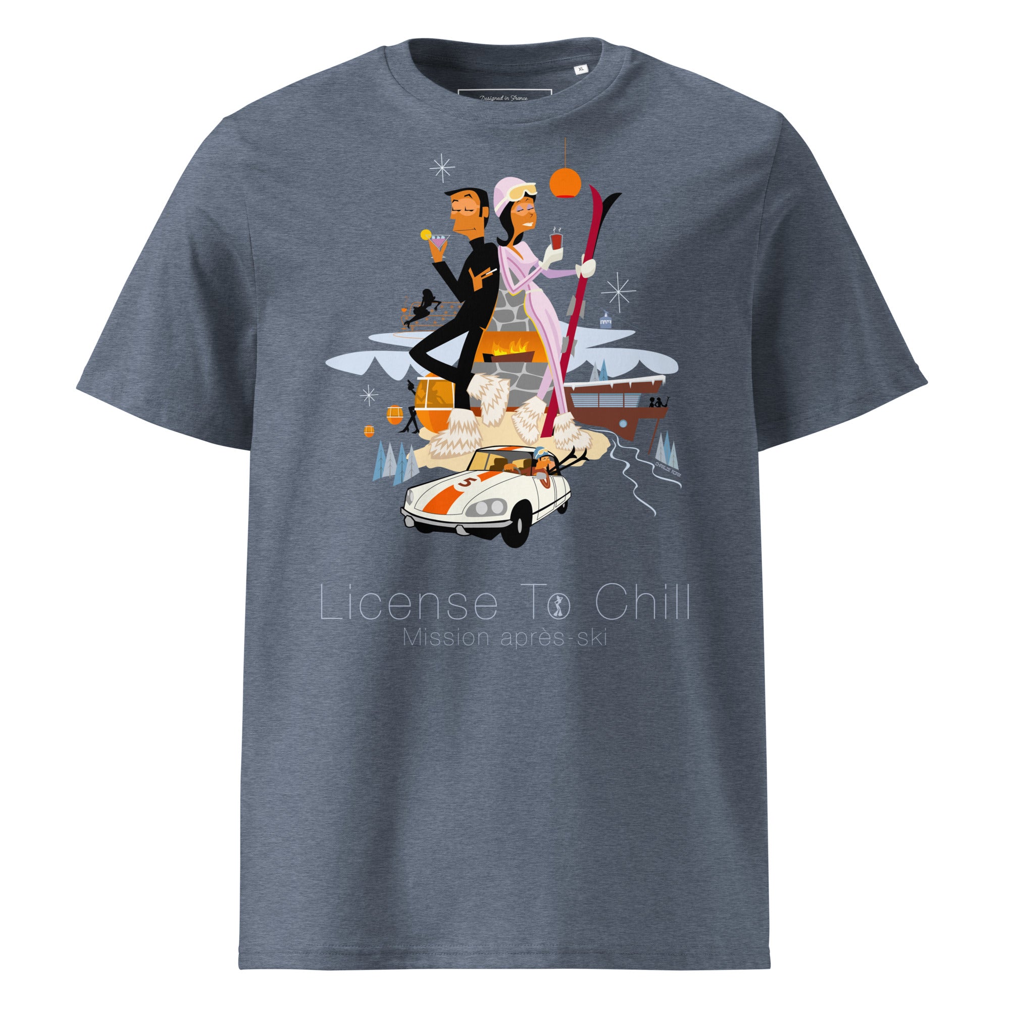 T-shirt unisexe en coton biologique License To Chill Mission Après-Ski sur couleurs foncées