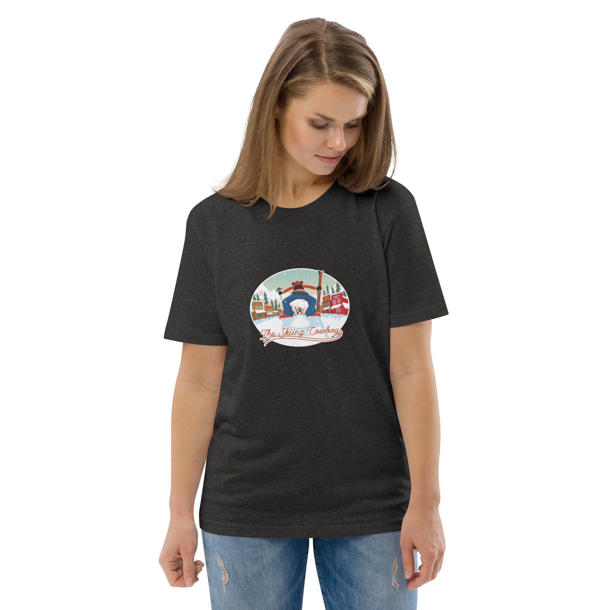 Unisex organic cotton t-shirt Ski Fight at OK Corral on dark colors